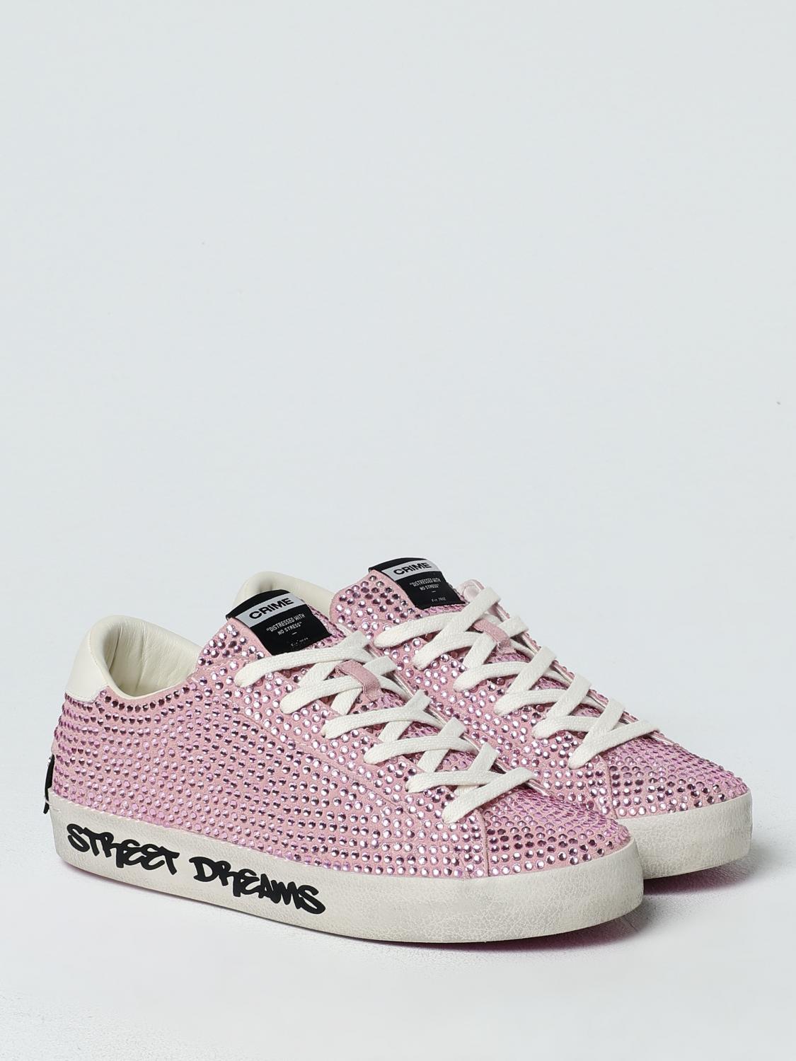 CRIME LONDON SNEAKERS: Sneakers Distressed Crime London in camoscio con strass all over , Rosa - Img 2