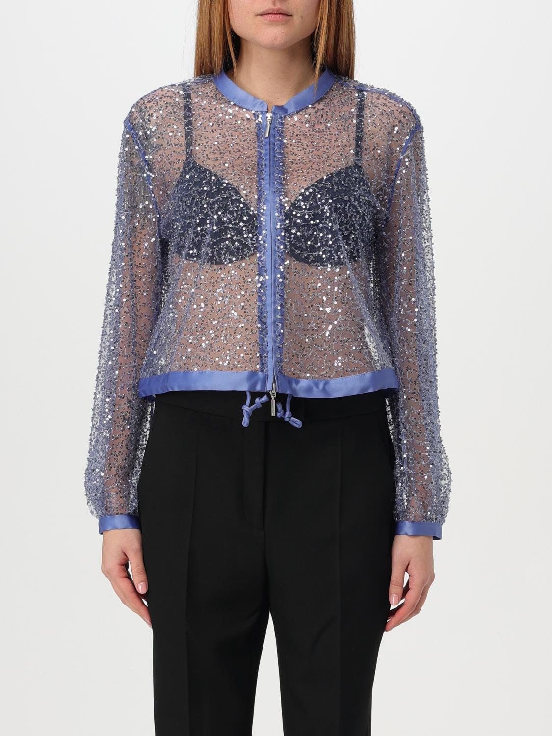 EMPORIO ARMANI GIACCA: Bolero Emporio Armani in nylon con paillettes , Azzurro - Img 1