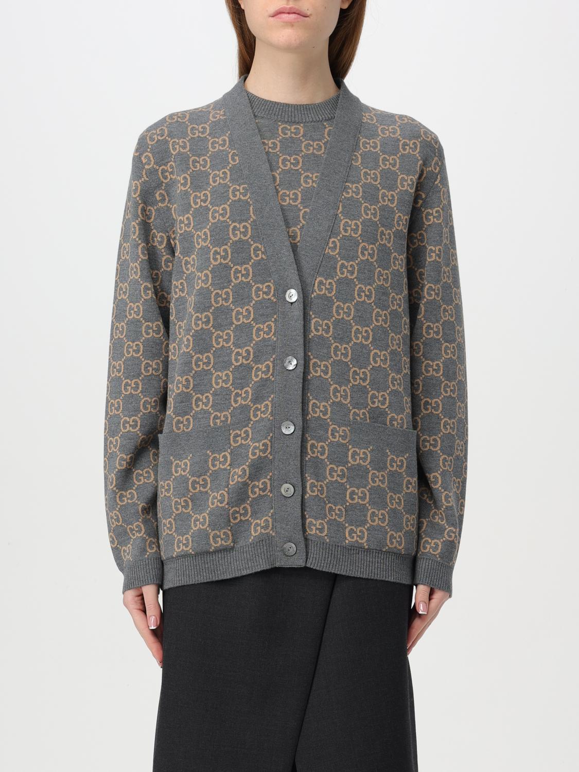 GUCCI CARDIGAN: Gucci wool cardigan with jacquard monogram, Grey - Img 1