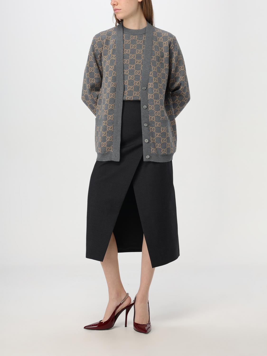 GUCCI CARDIGAN: Gucci wool cardigan with jacquard monogram, Grey - Img 2