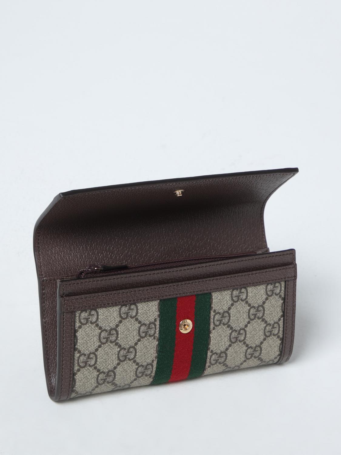 GUCCI PORTAFOGLIO: Portafoglio Ophidia Gucci in tessuto GG Supreme e pelle a grana, Beige - Img 2