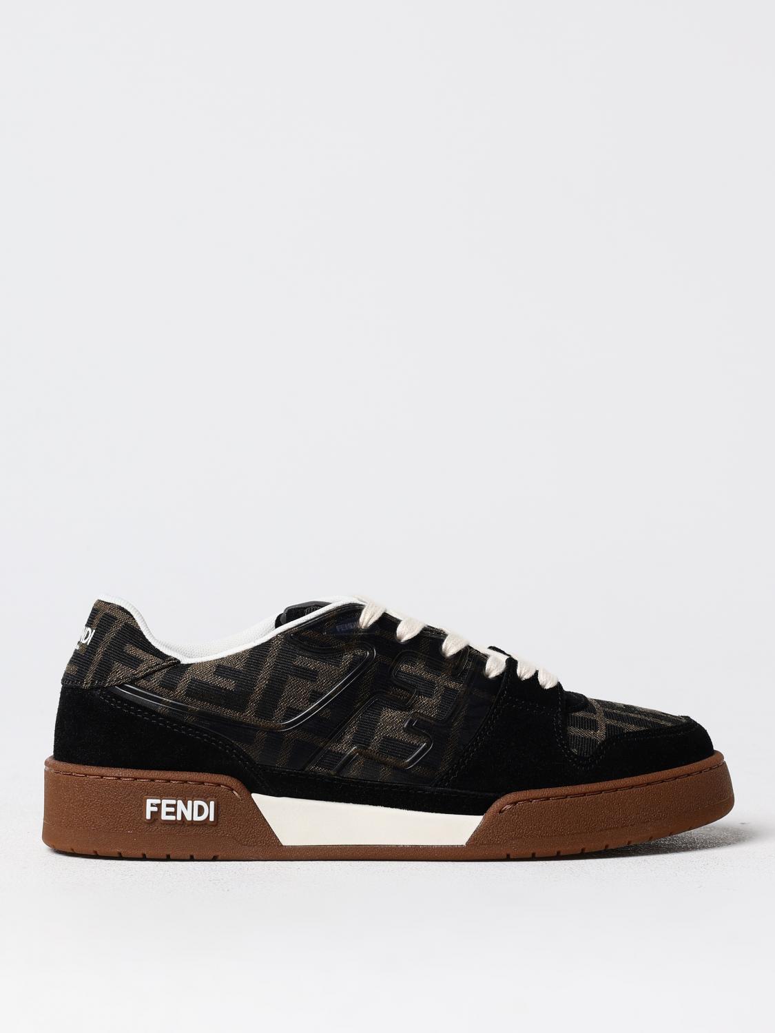 FENDI SNEAKERS: Sneakers Match Fendi in tessuto FF jacquard e pelle , Tabacco - Img 1