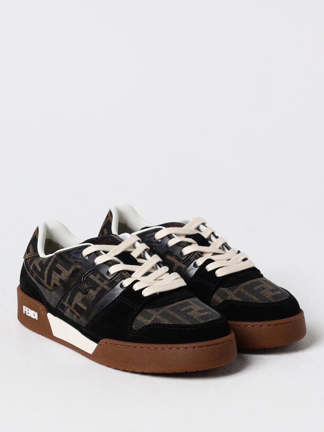 FENDI SNEAKERS: Sneakers Match Fendi in tessuto FF jacquard e pelle , Tabacco - Img 2