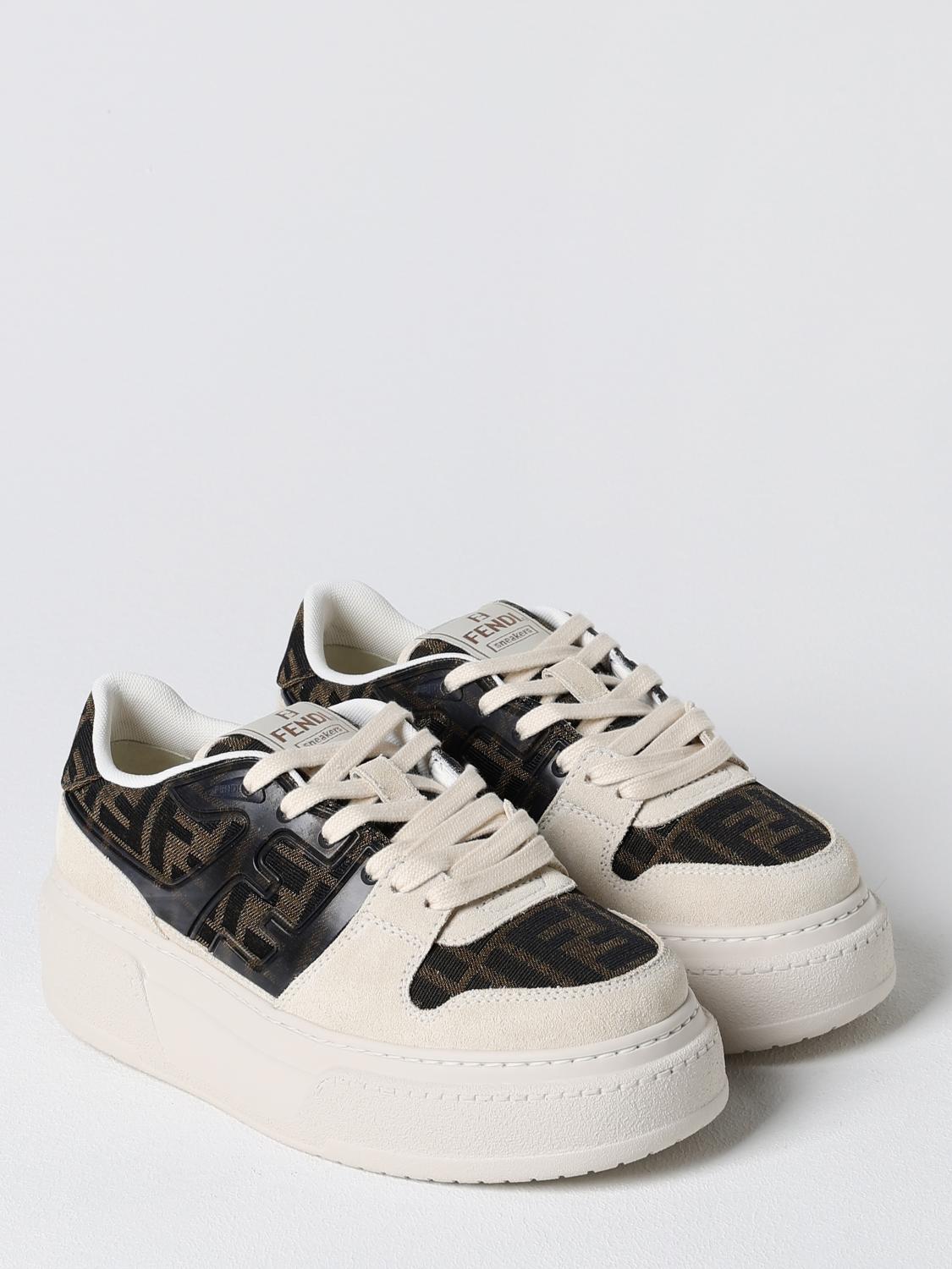 FENDI BASKETS: Sneakers Match Fendi en cuir et tissu monogramme FF, Tabac - Img 2