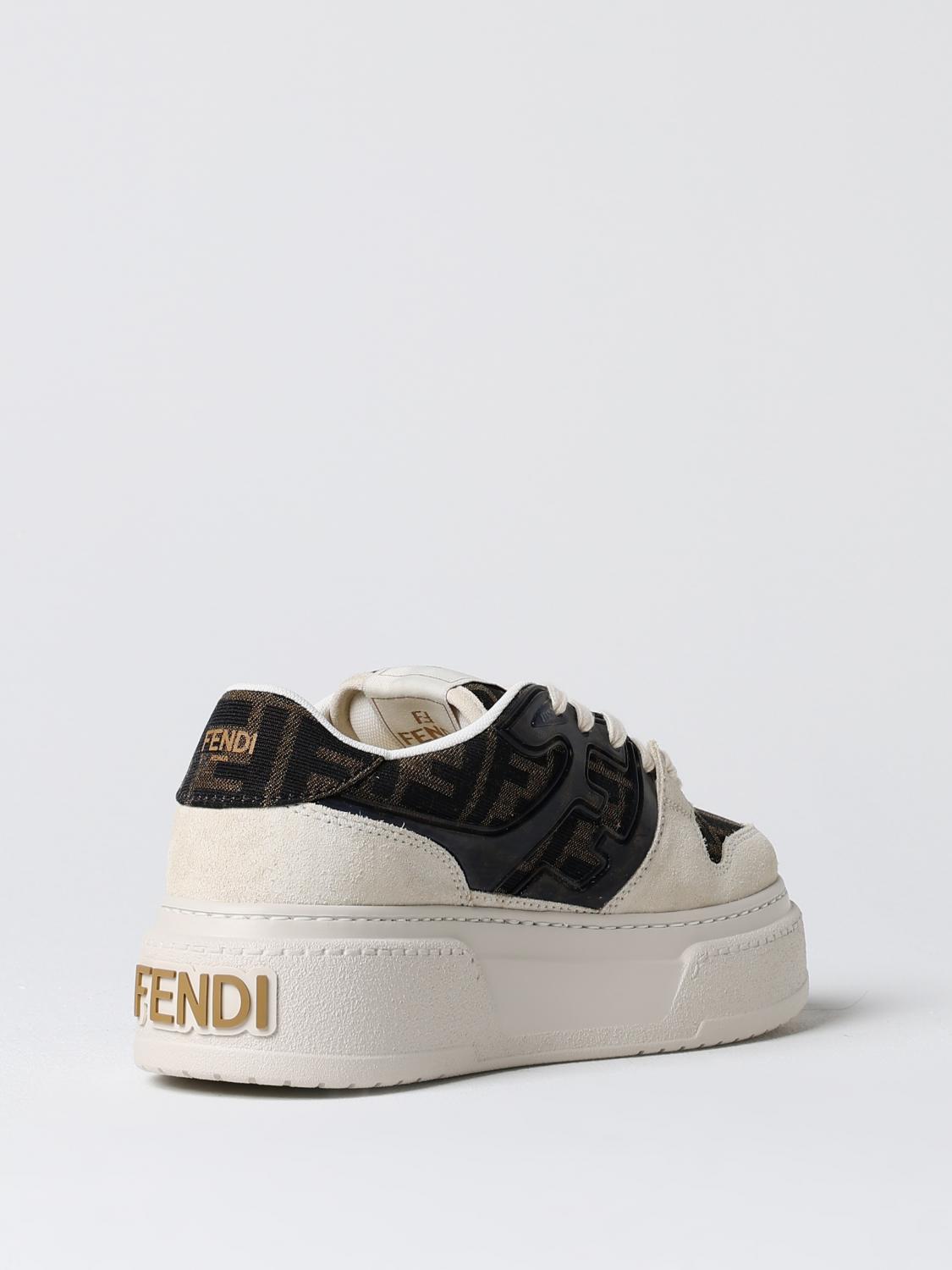 FENDI BASKETS: Sneakers Match Fendi en cuir et tissu monogramme FF, Tabac - Img 3