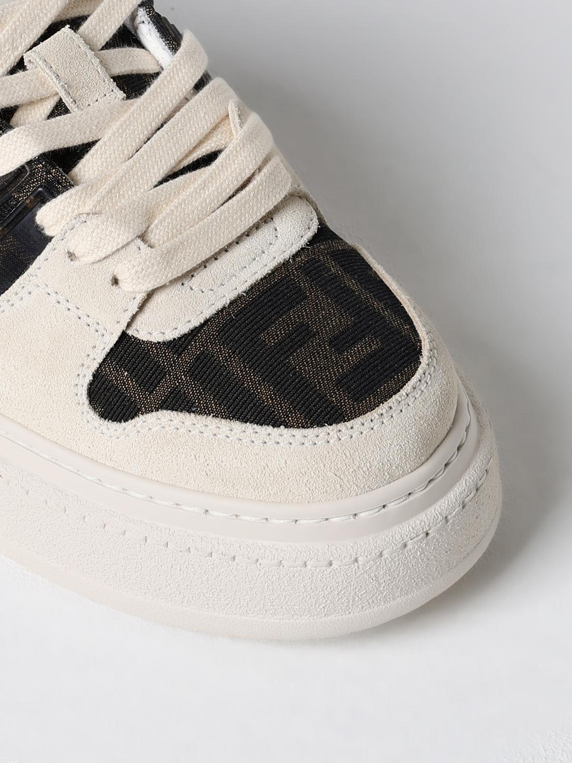 FENDI BASKETS: Sneakers Match Fendi en cuir et tissu monogramme FF, Tabac - Img 4