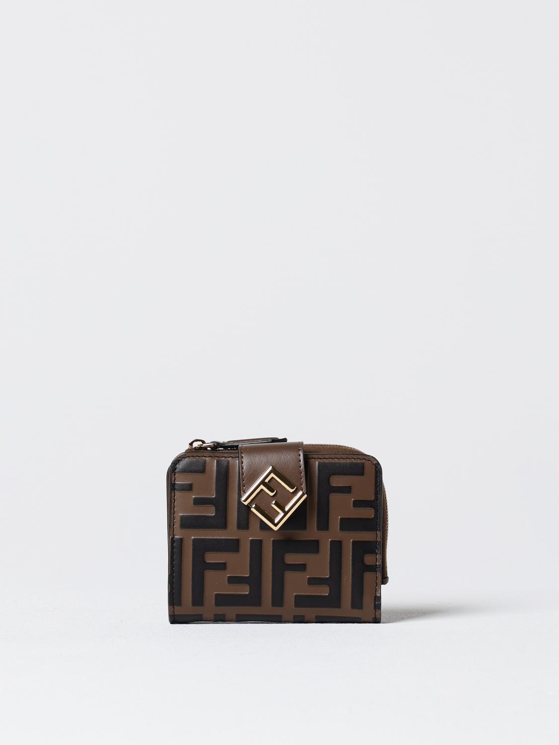 FENDI PORTAFOGLIO: Portafoglio FF Diamonds Fendi in pelle con monogram FF embossed, Tabacco - Img 1