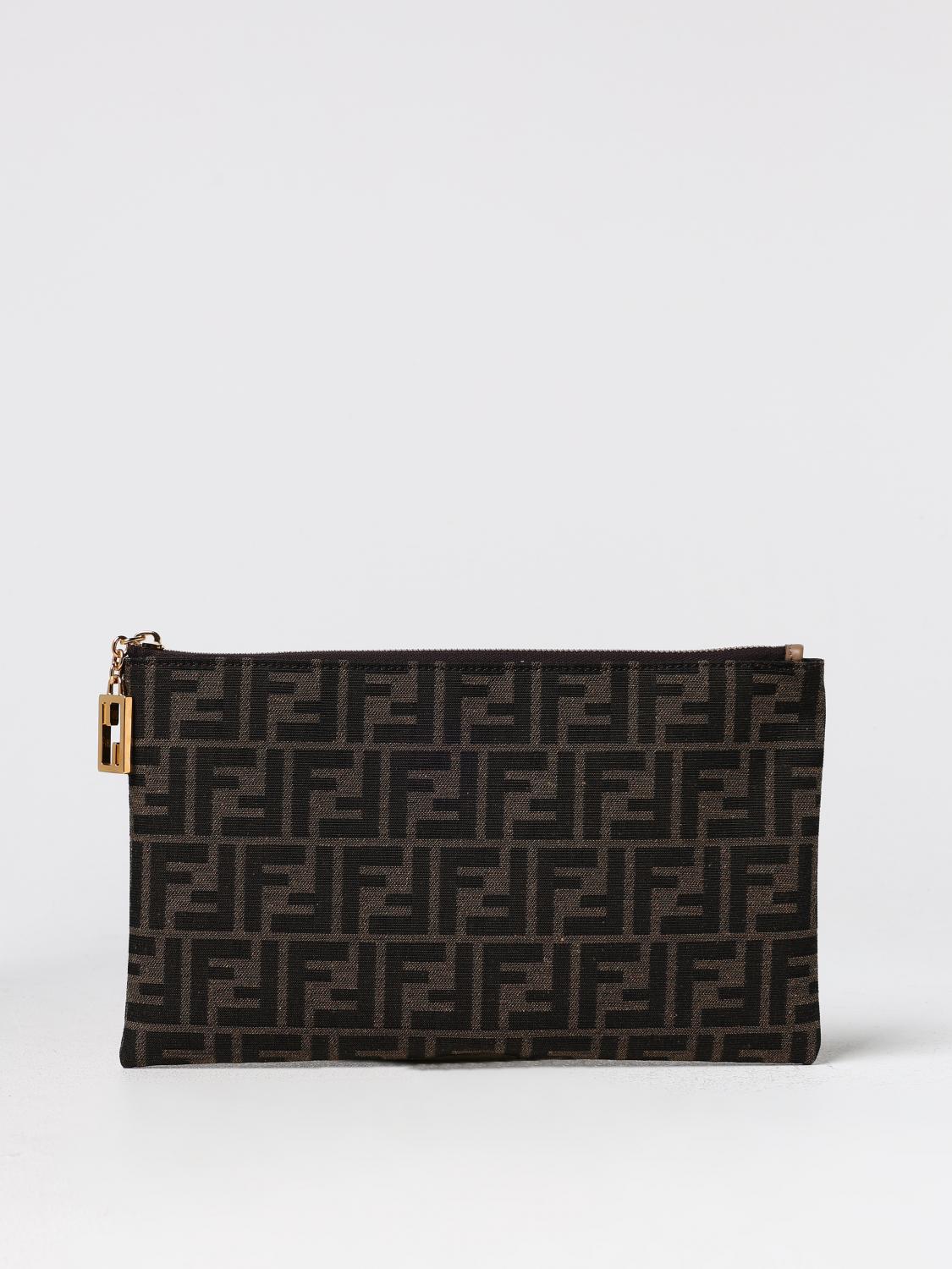 FENDI CLUTCH: Clutch Baguette Fendi in tessuto FF jacquard , Tabacco - Img 1