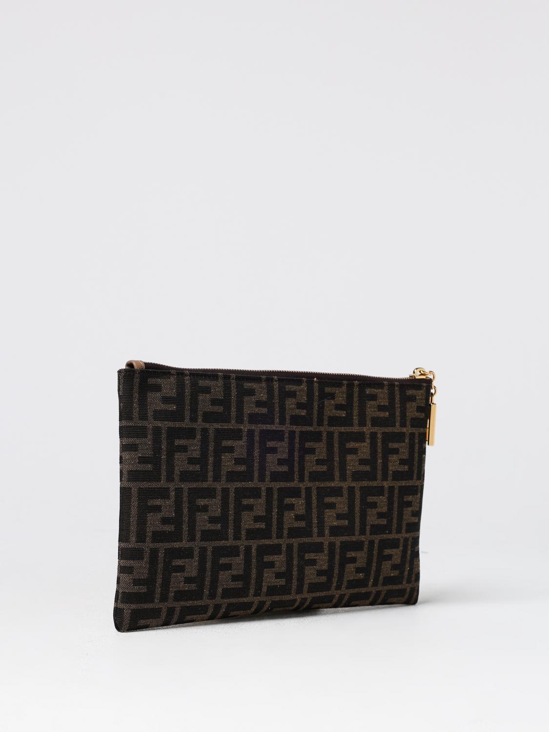 FENDI CLUTCH: Clutch Baguette Fendi in tessuto FF jacquard , Tabacco - Img 3