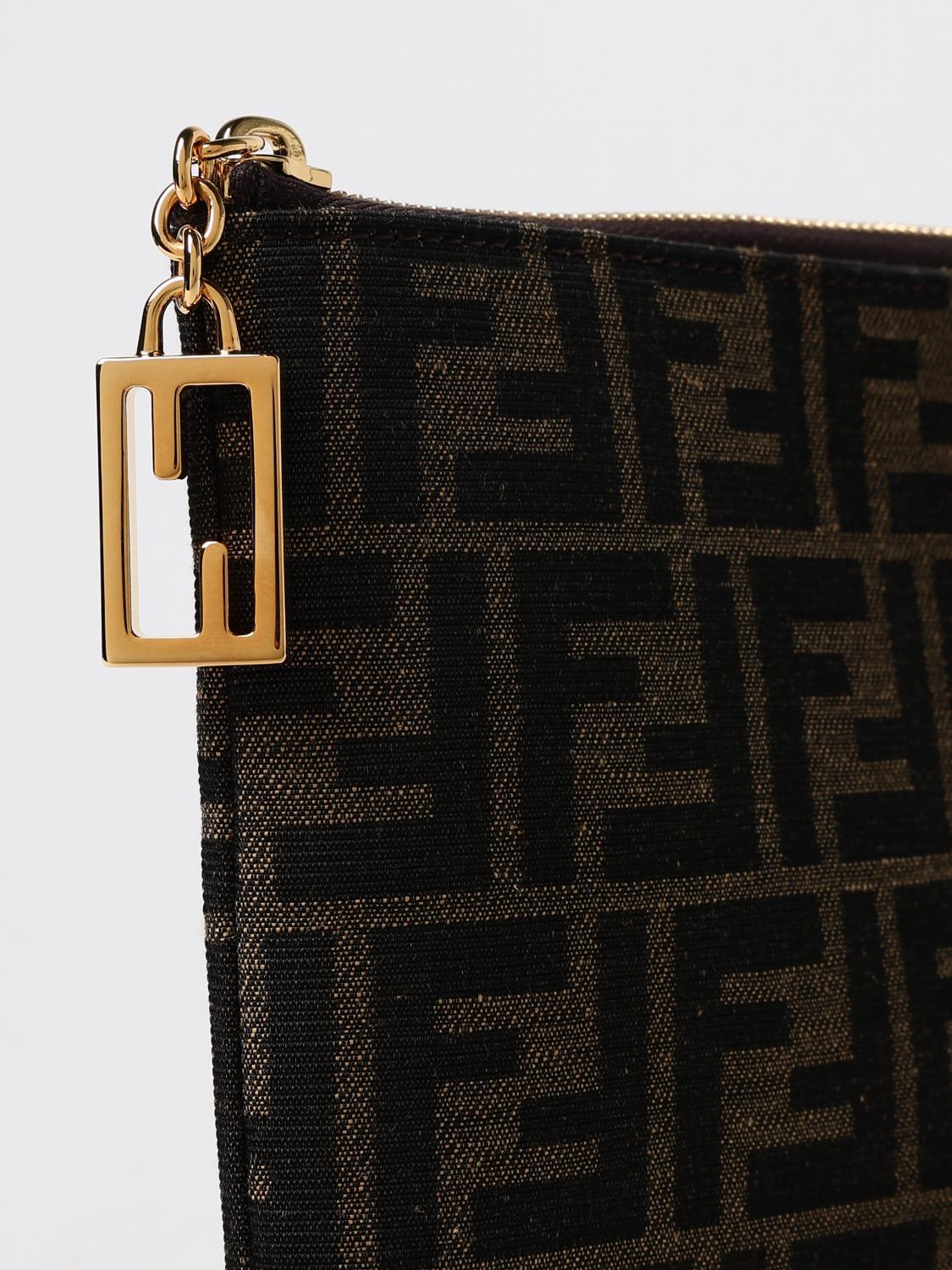 FENDI CLUTCH: Clutch Baguette Fendi in tessuto FF jacquard , Tabacco - Img 4