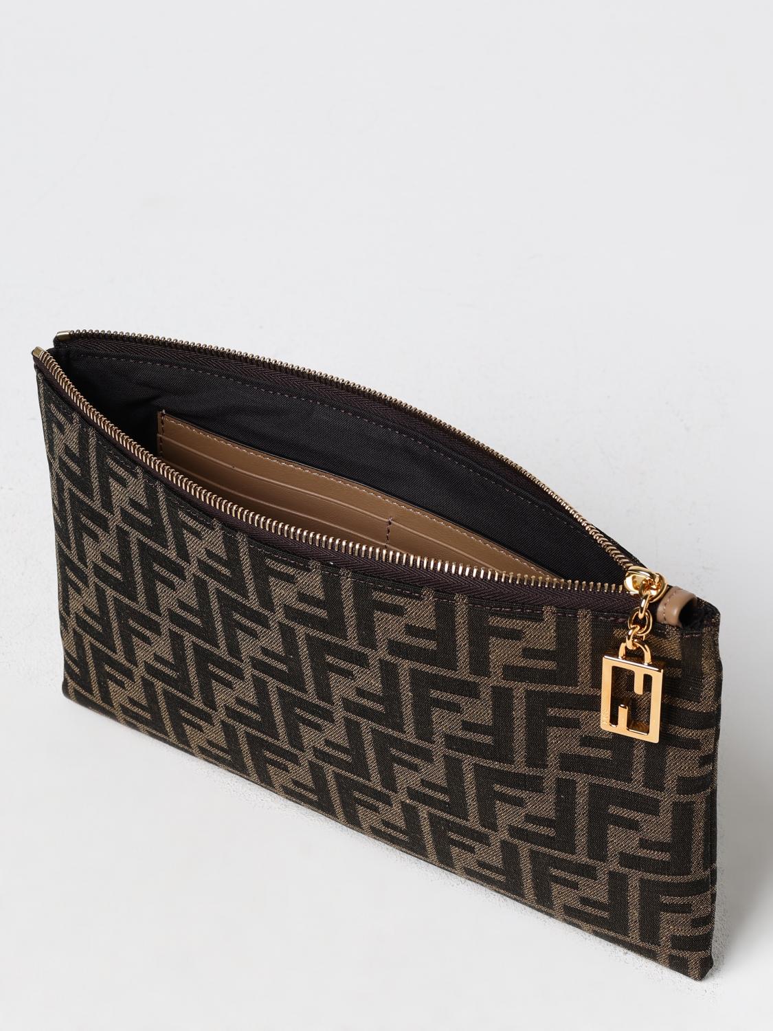 FENDI CLUTCH: Clutch Baguette Fendi in tessuto FF jacquard , Tabacco - Img 5