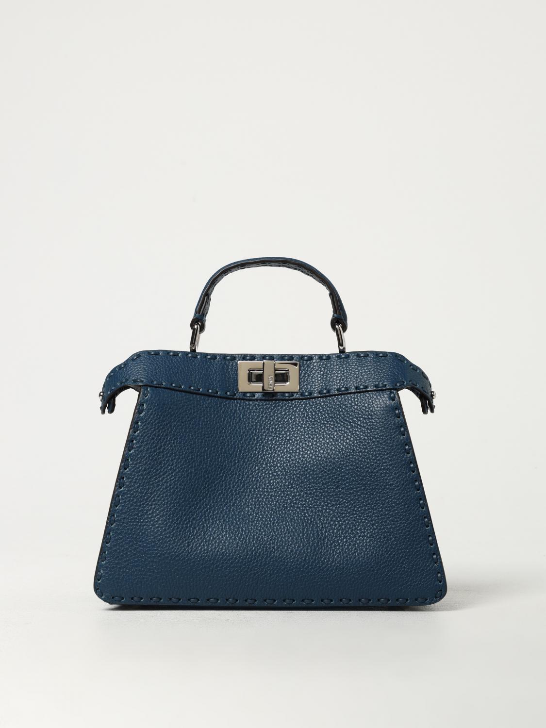 FENDI BORSA A MANO: Borsa Peekaboo ISeeU Fendi in pelle a grana , Blue - Img 1