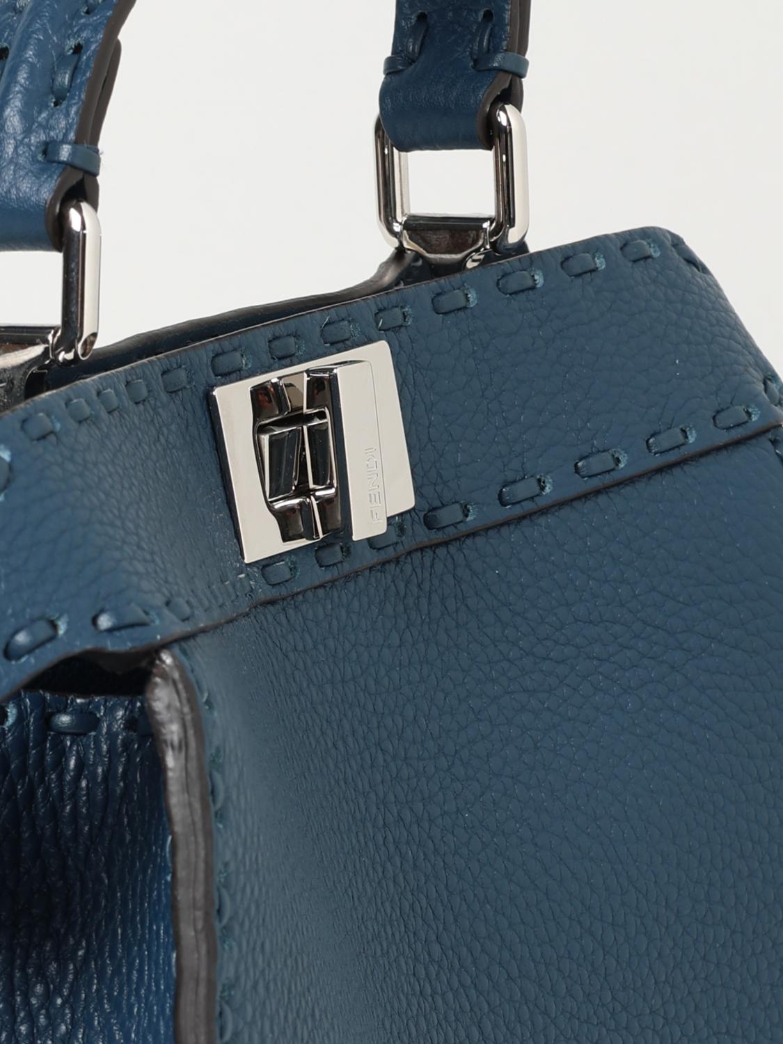 FENDI BORSA A MANO: Borsa Peekaboo ISeeU Fendi in pelle a grana , Blue - Img 4