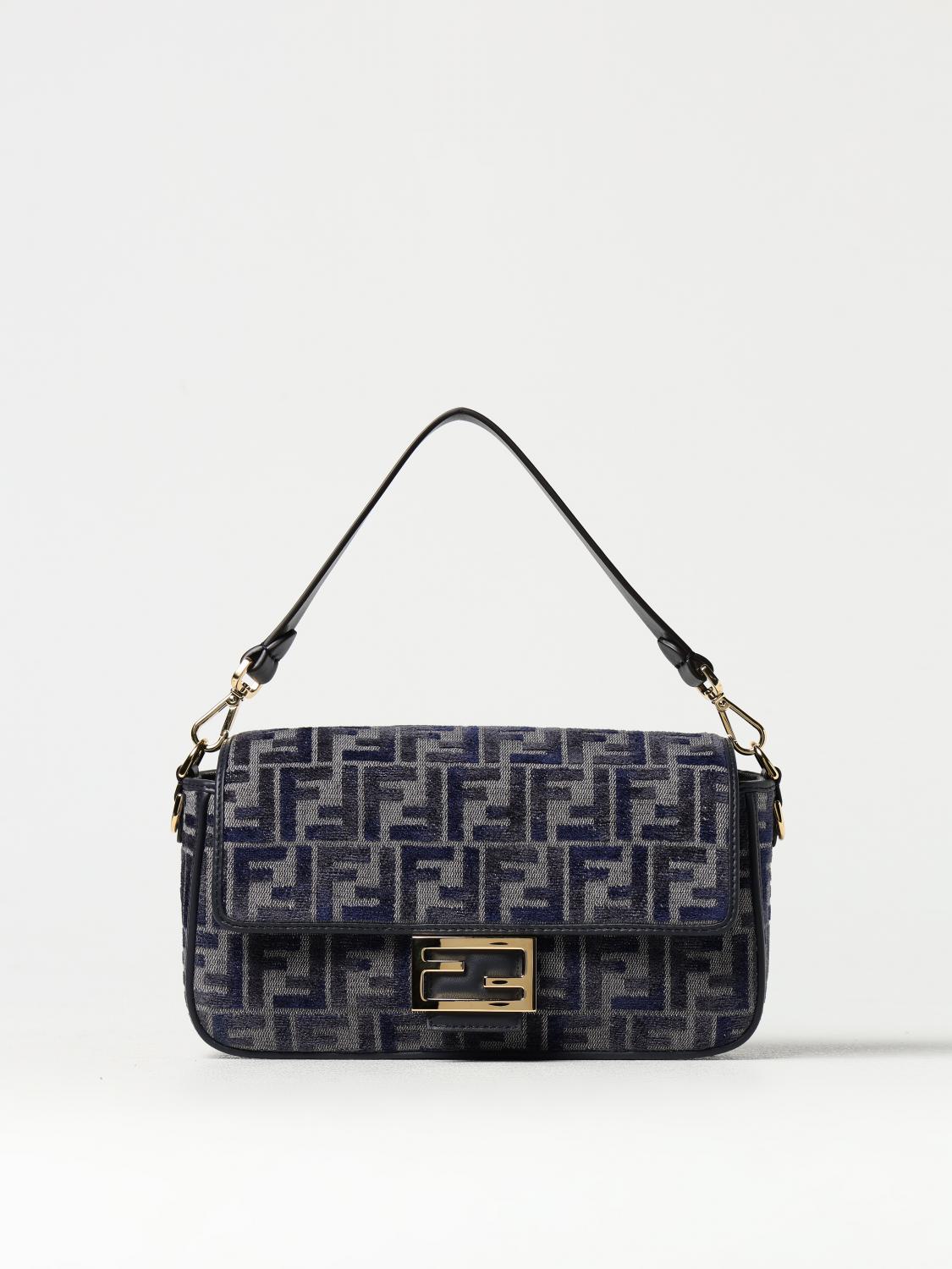 Giglio Borsa Baguette Fendi in denim e ciniglia