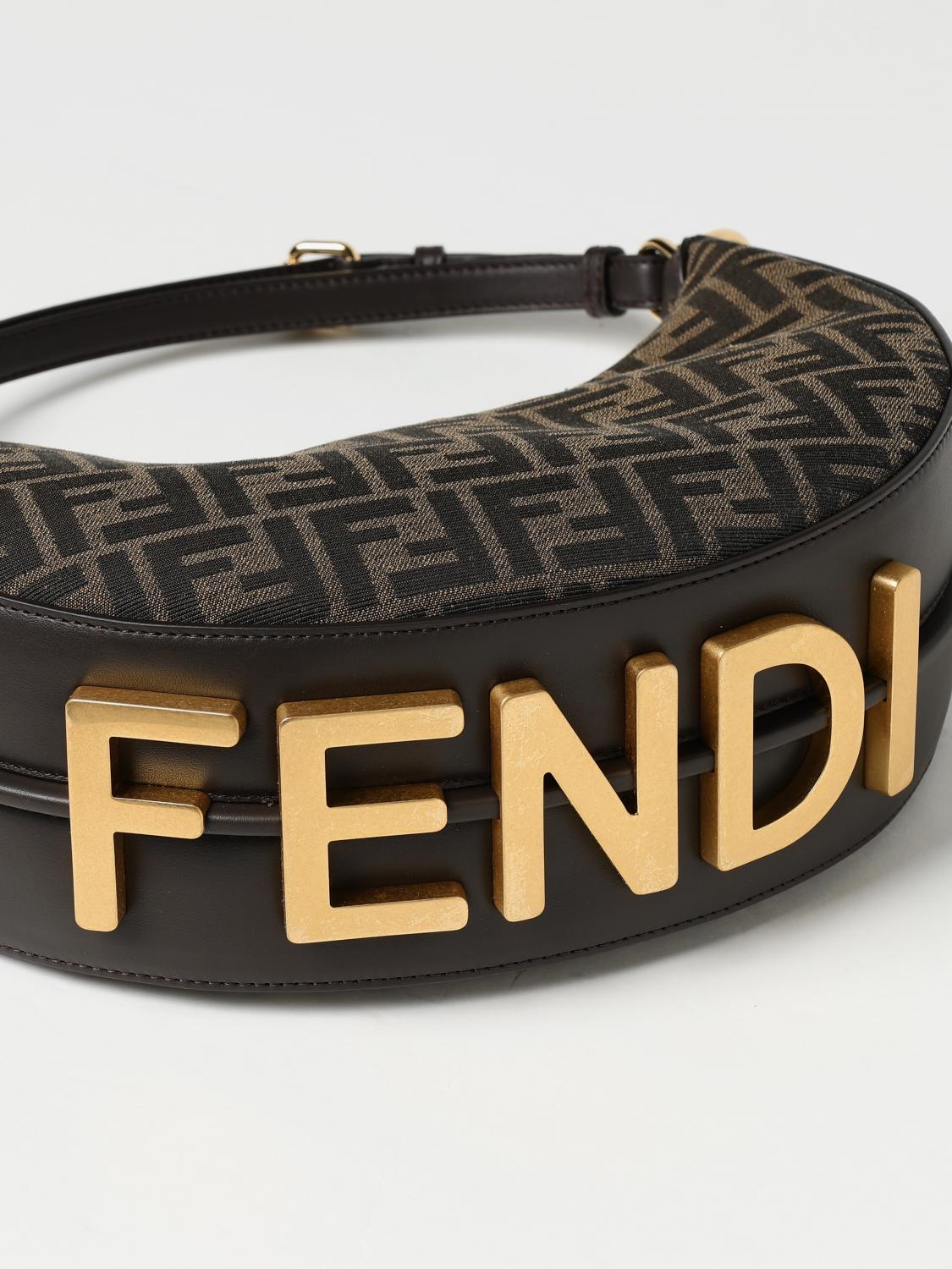 FENDI BORSA A SPALLA: Borsa Fendigraphy Fendi in tessuto jacquard e pelle , Tabacco - Img 4