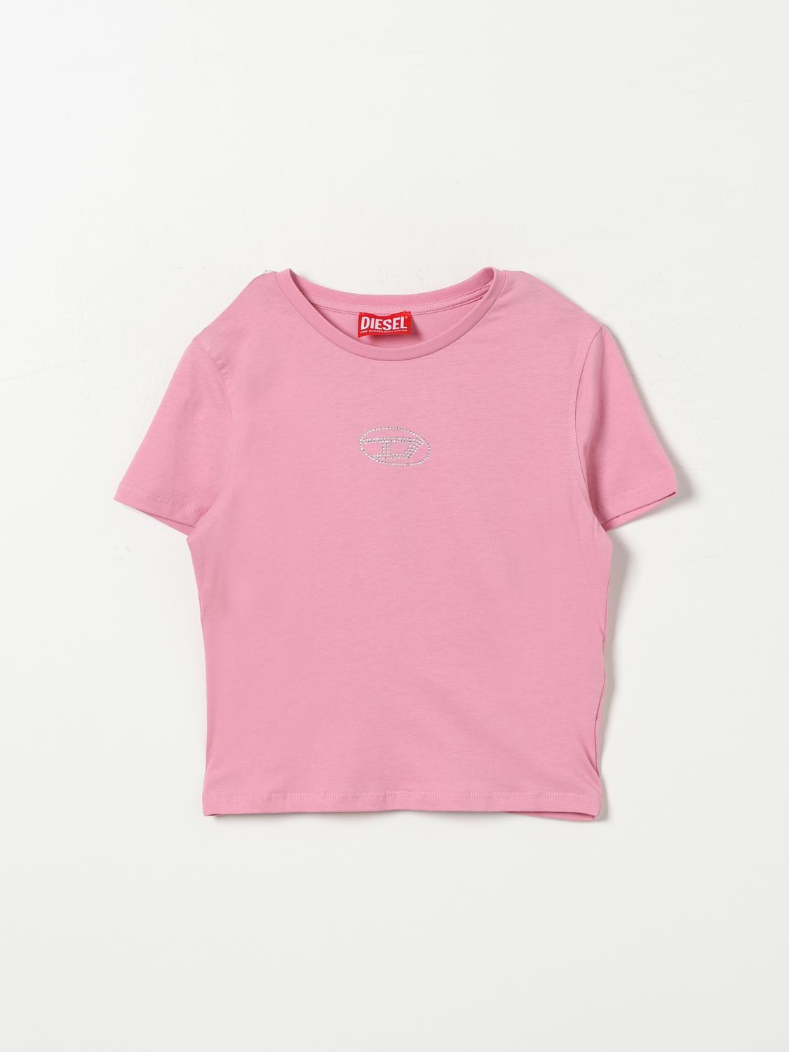 DIESEL T-SHIRT: T-shirt Diesel in cotone con logo di strass , Rosa - Img 1