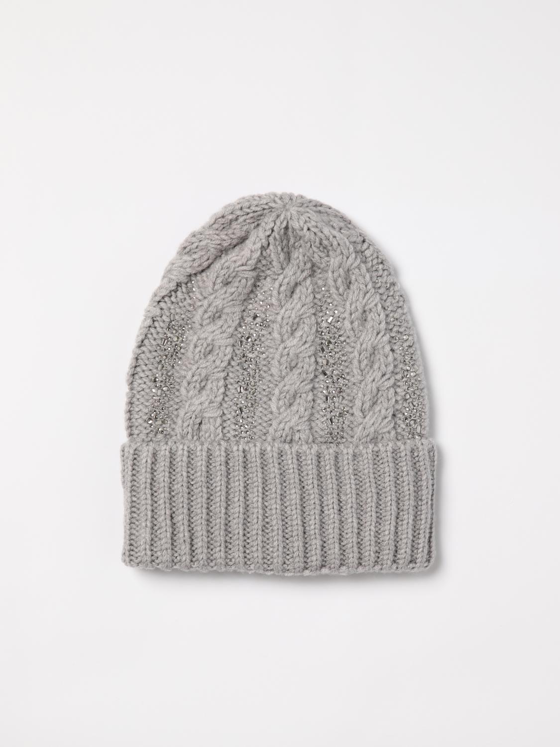 ERMANNO SCERVINO CAPPELLO: Cappello Ermanno Scervino in maglia intrecciata di lana con strass, Grigio - Img 1