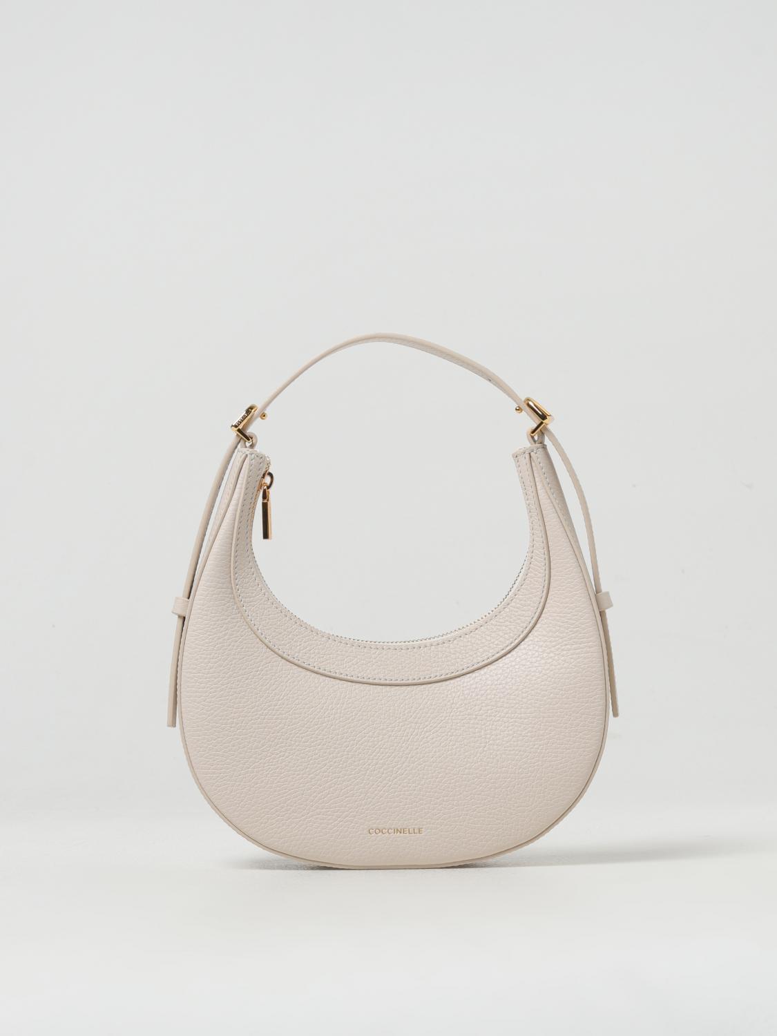 COCCINELLE BORSA A SPALLA: Borsa Whisper Coccinelle in pelle a grana , Panna - Img 1