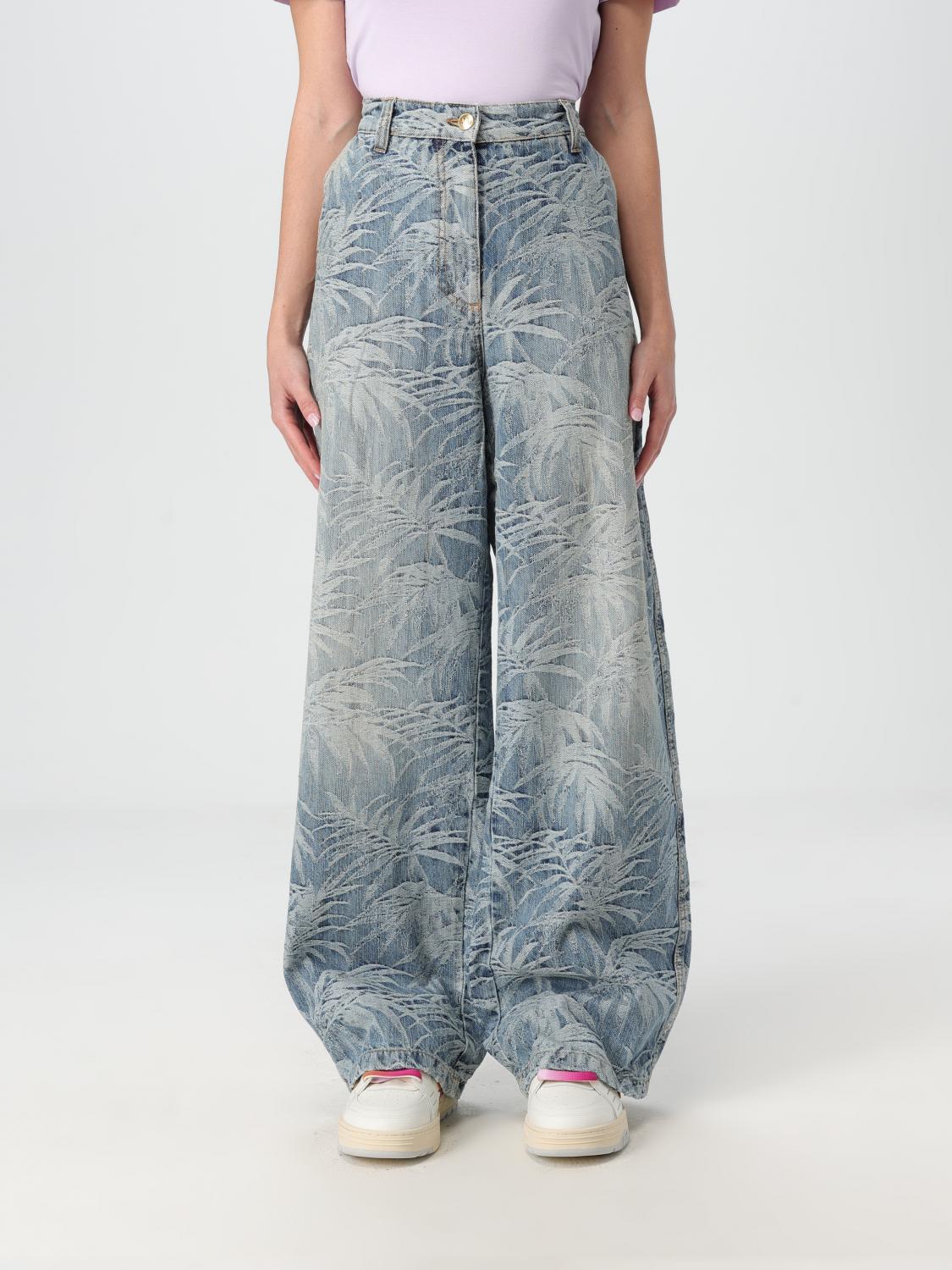 PALM ANGELS JEANS: Jeans Palm Angels in denim di cotone con motivo Palm jacquard , Denim - Img 1