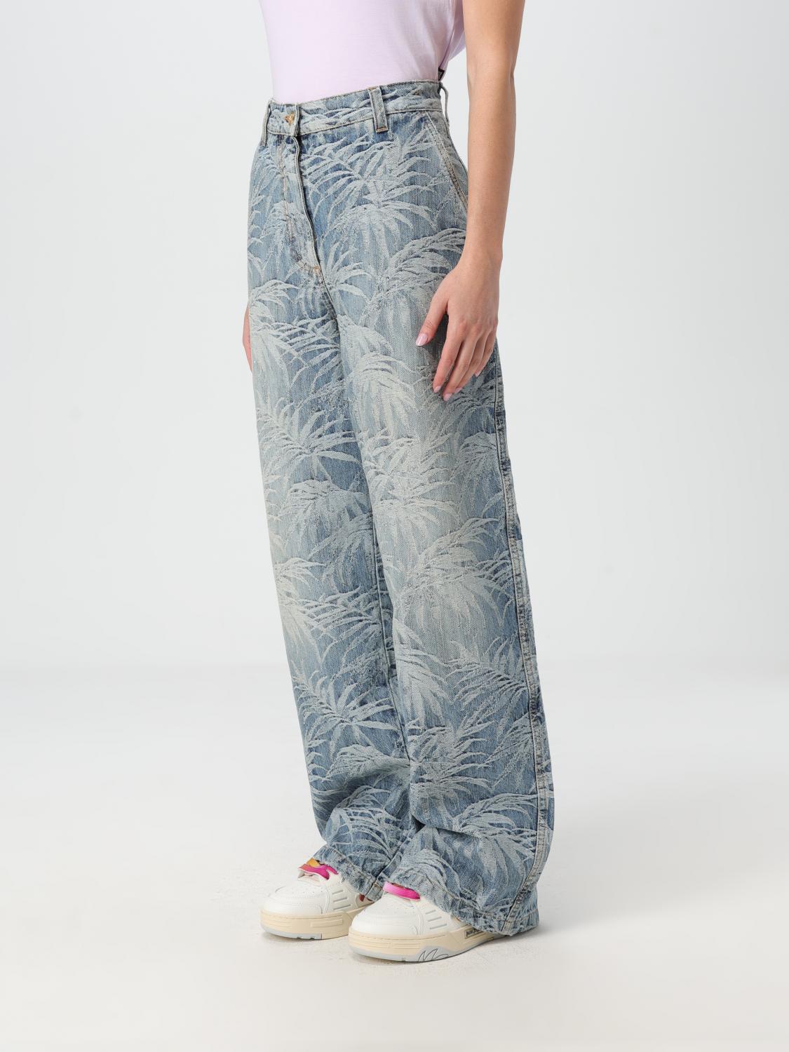 PALM ANGELS JEANS: Jeans Palm Angels in denim di cotone con motivo Palm jacquard , Denim - Img 4