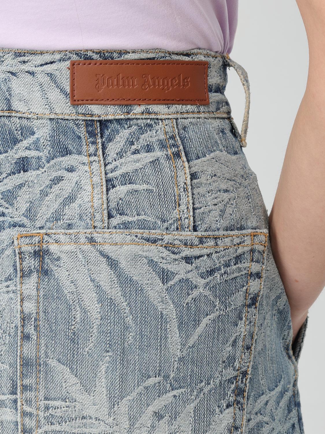 PALM ANGELS JEANS: Jeans Palm Angels in denim di cotone con motivo Palm jacquard , Denim - Img 5