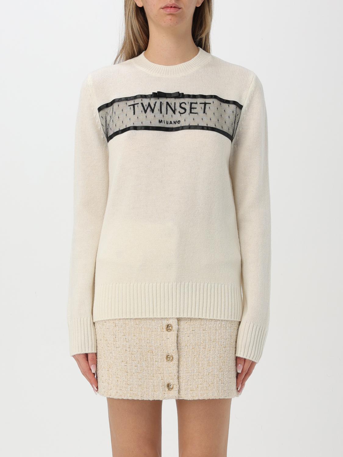 TWINSET MAGLIA: Pullover Twinset in lana con logo , Crema - Img 1