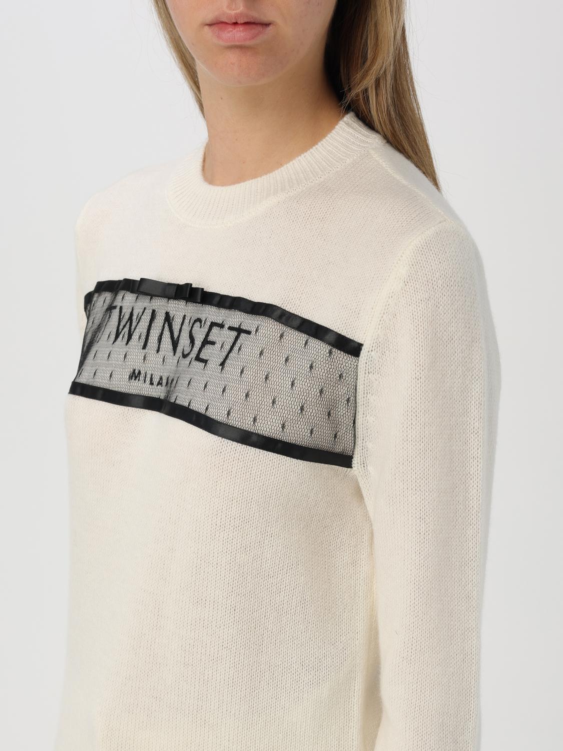 TWINSET MAGLIA: Pullover Twinset in lana con logo , Crema - Img 3