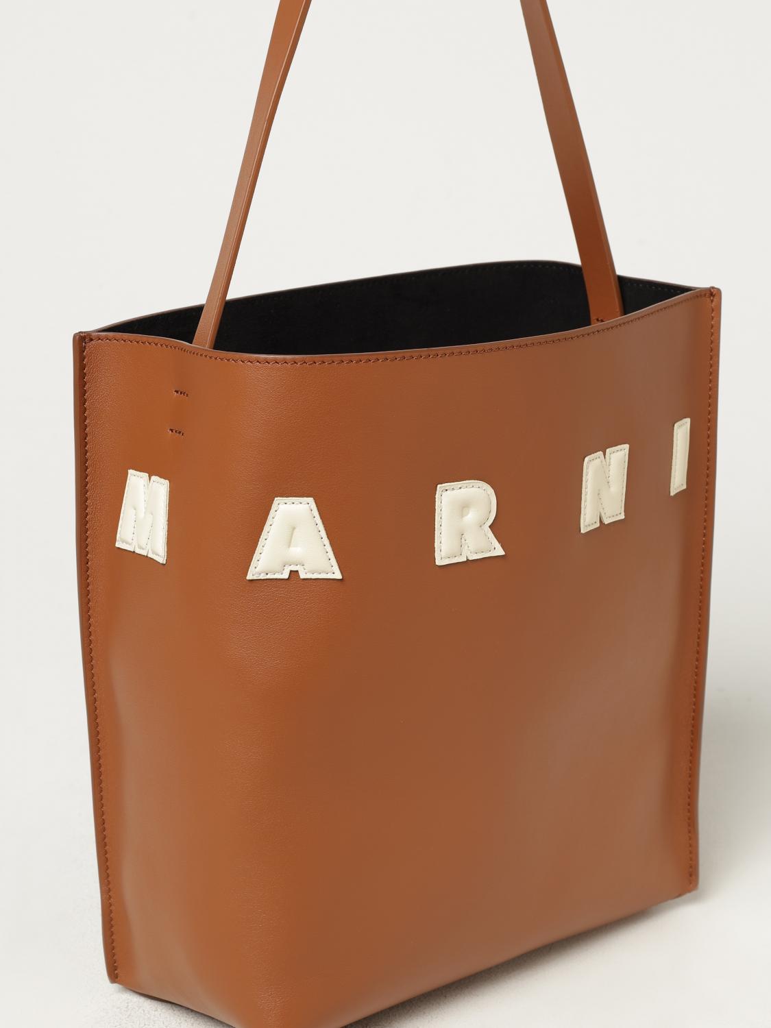 MARNI BORSA A SPALLA: Borsa Museo Marni in pelle con logo , Cammello - Img 4