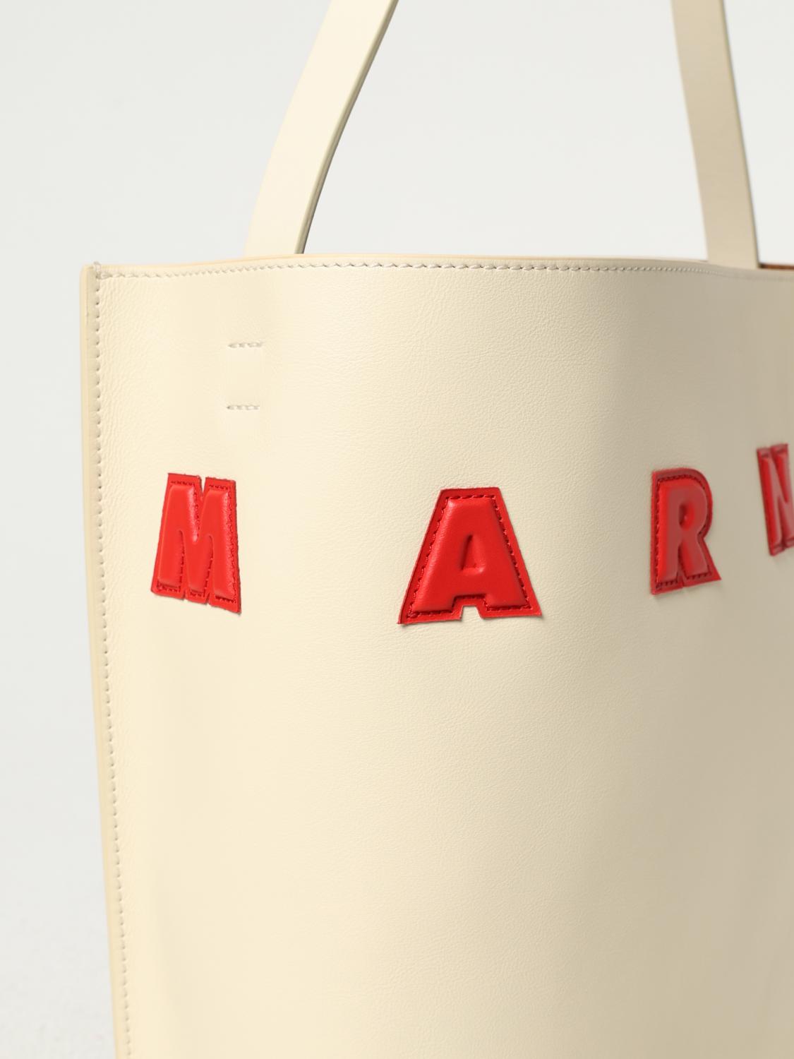 MARNI BORSA A SPALLA: Borsa Museo Marni in pelle con logo , Panna - Img 4