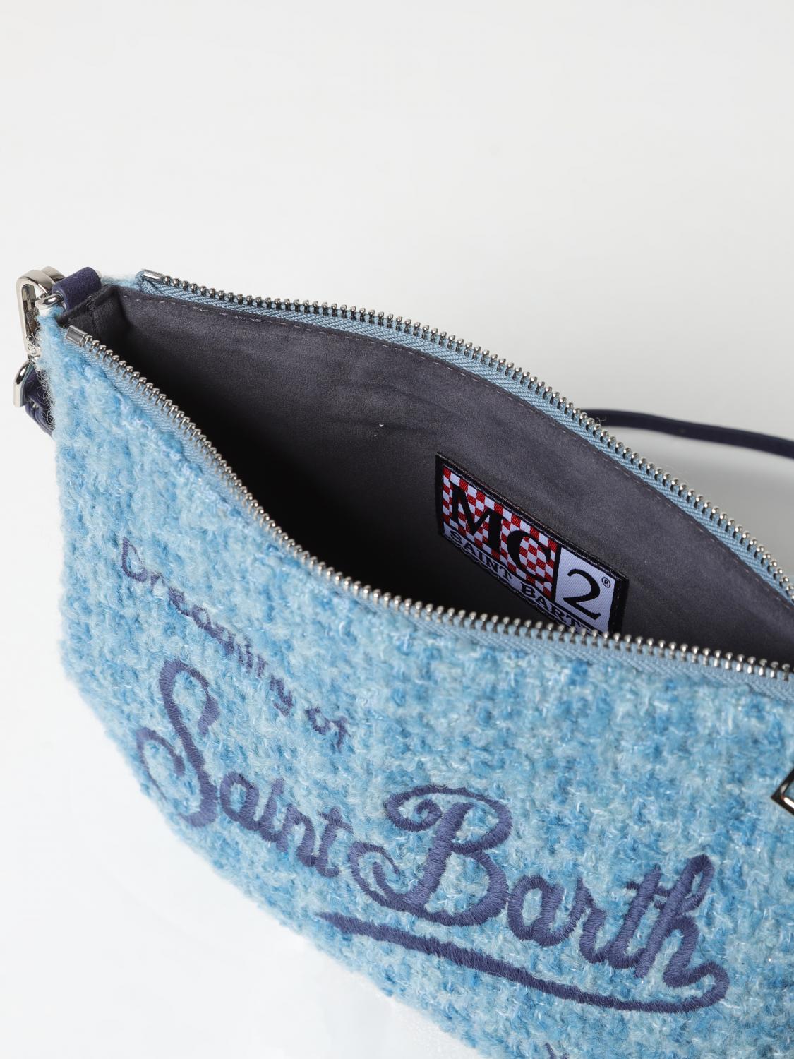 MC2 SAINT BARTH BORSA A SPALLA: Borsa a spalla Parisienne Mc2 Saint Barth in tweed con logo ricamato , Azzurro - Img 3