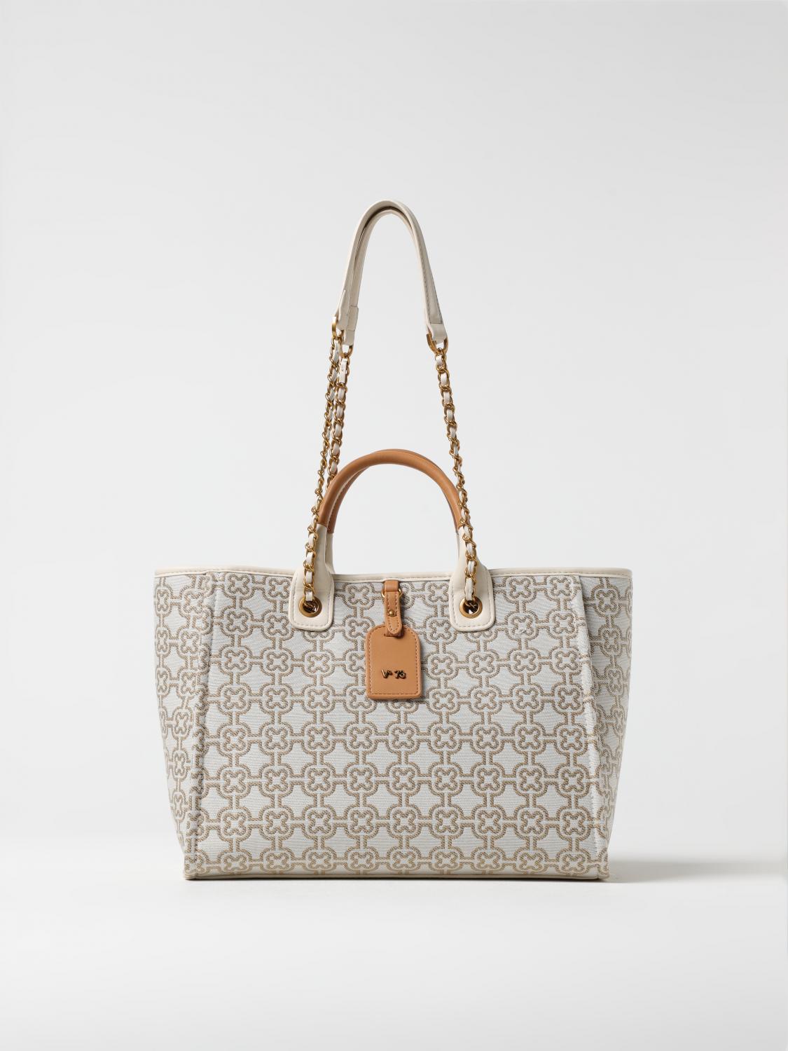 V73 BORSA A SPALLA: Borsa Harriet V°73 in canvas con logo jacquard , Naturale - Img 1