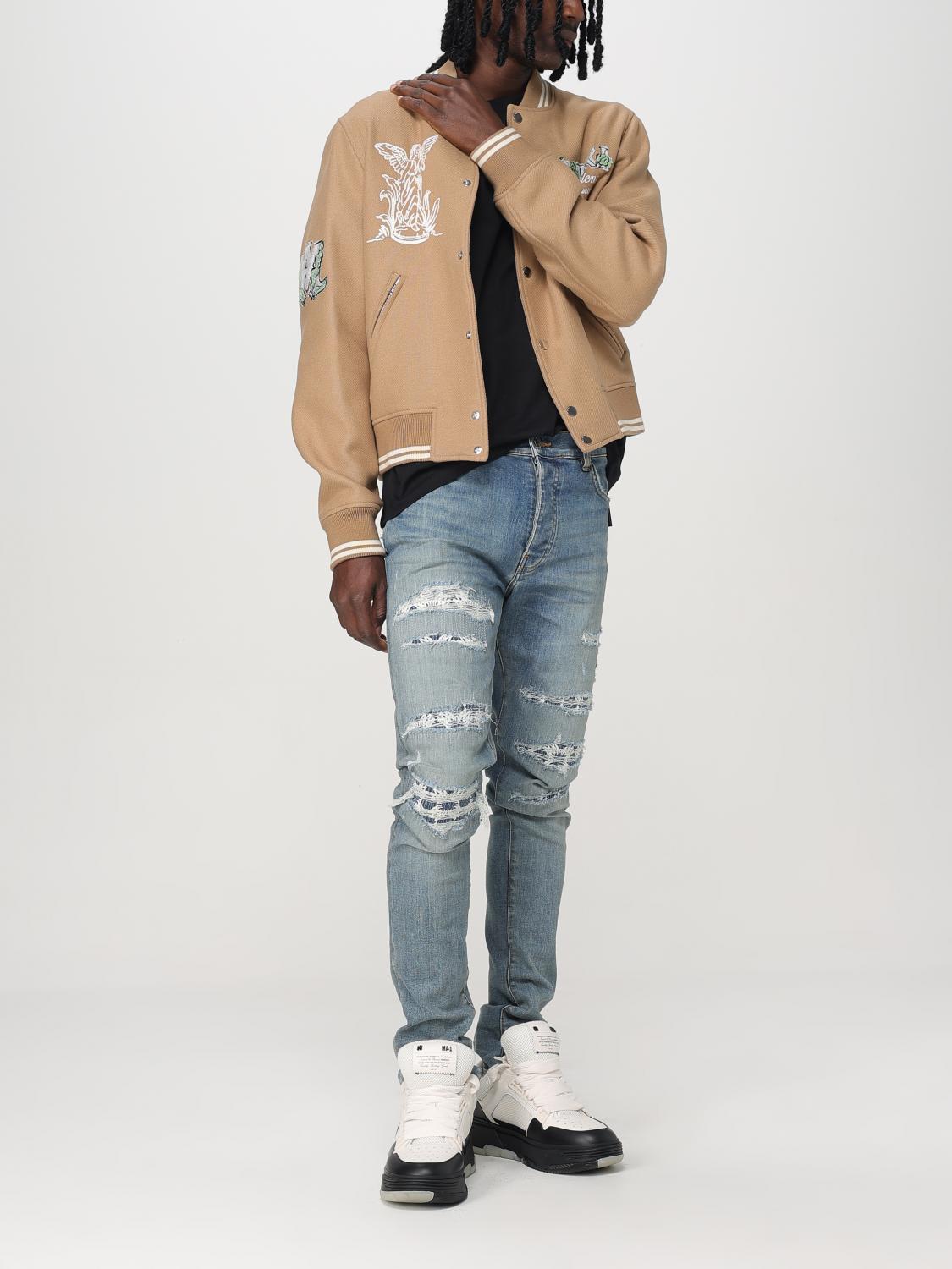 AMIRI GIACCA: Bomber Amiri in misto lana con logo , Beige - Img 2