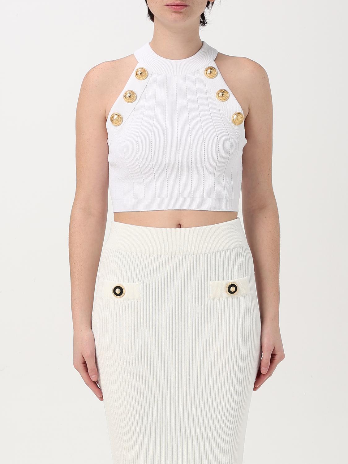 BALMAIN TOP E BLUSE: Top Balmain in misto viscosa con bottoni , Bianco - Img 1