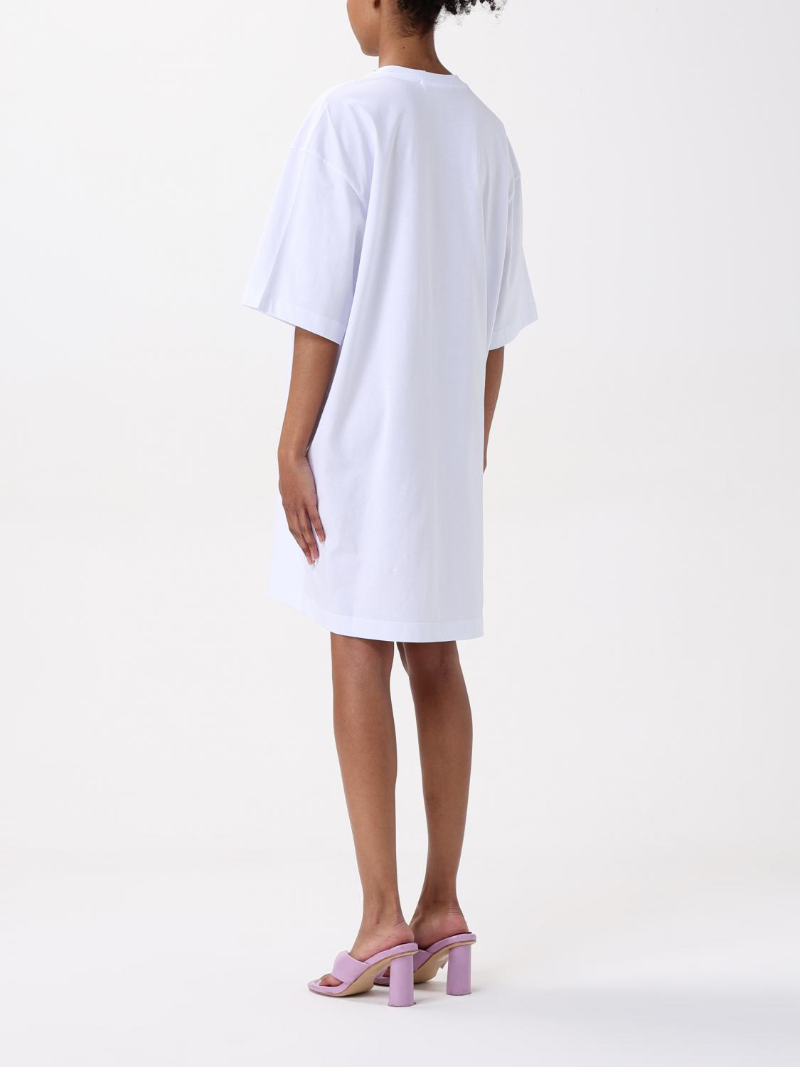 MSGM ABITO: Abito a t-shirt in cotone con maxi logo MSGM, Bianco - Img 2