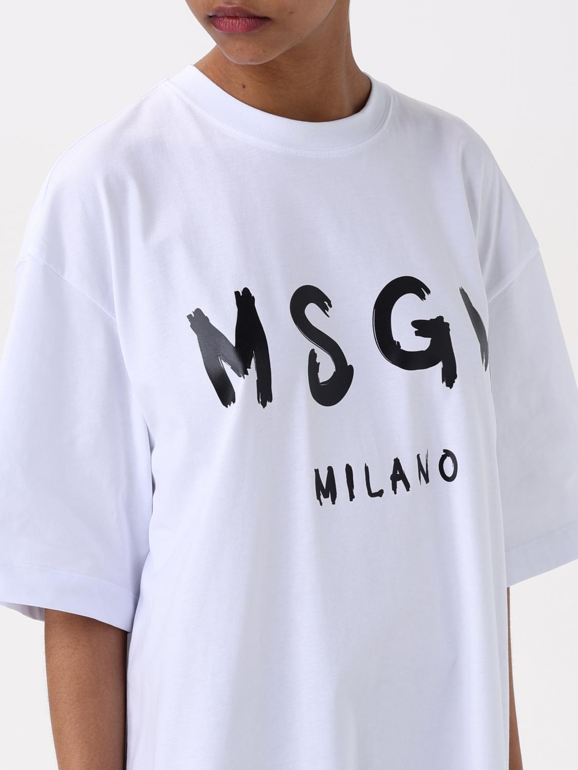 MSGM ABITO: Abito a t-shirt in cotone con maxi logo MSGM, Bianco - Img 3