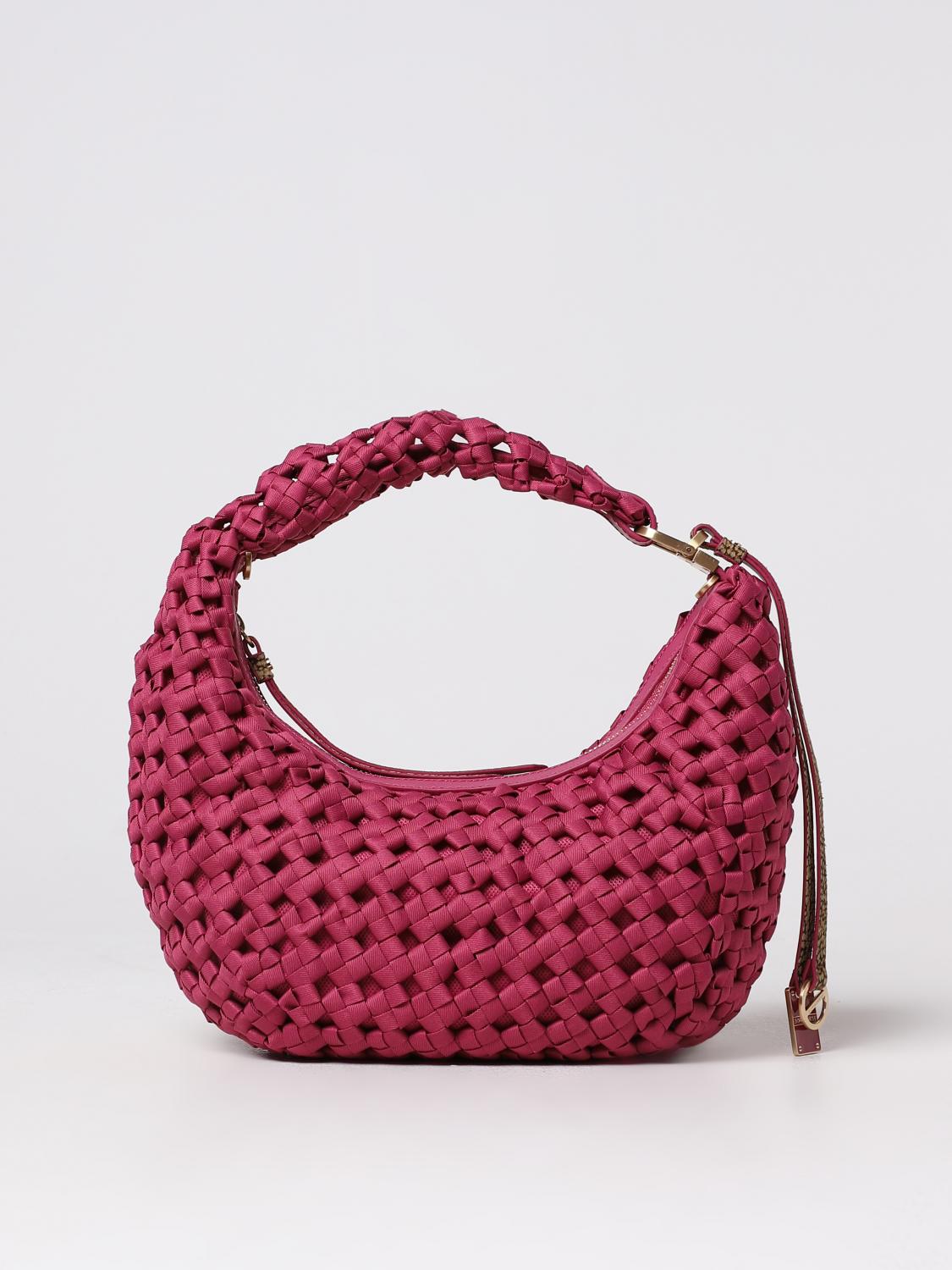 BORBONESE BORSA A SPALLA: Borsa Hobo La Nido Borbonese in nylon intrecciato e pelle, Rosso - Img 1