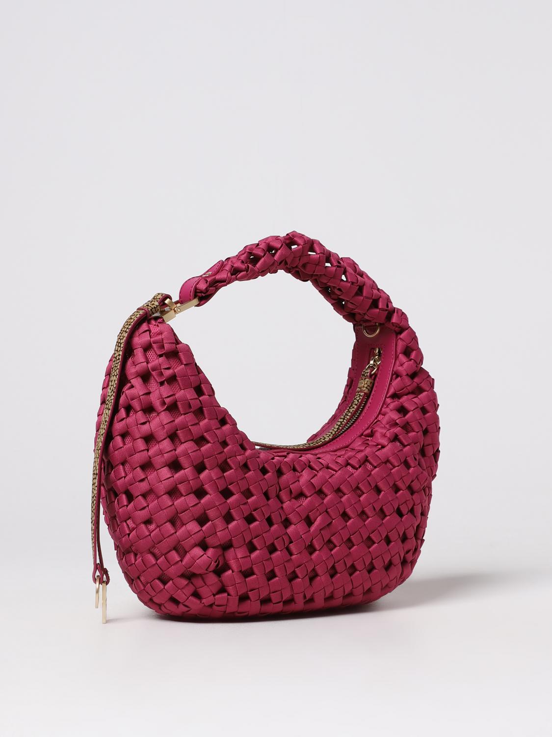 BORBONESE BORSA A SPALLA: Borsa Hobo La Nido Borbonese in nylon intrecciato e pelle, Rosso - Img 2