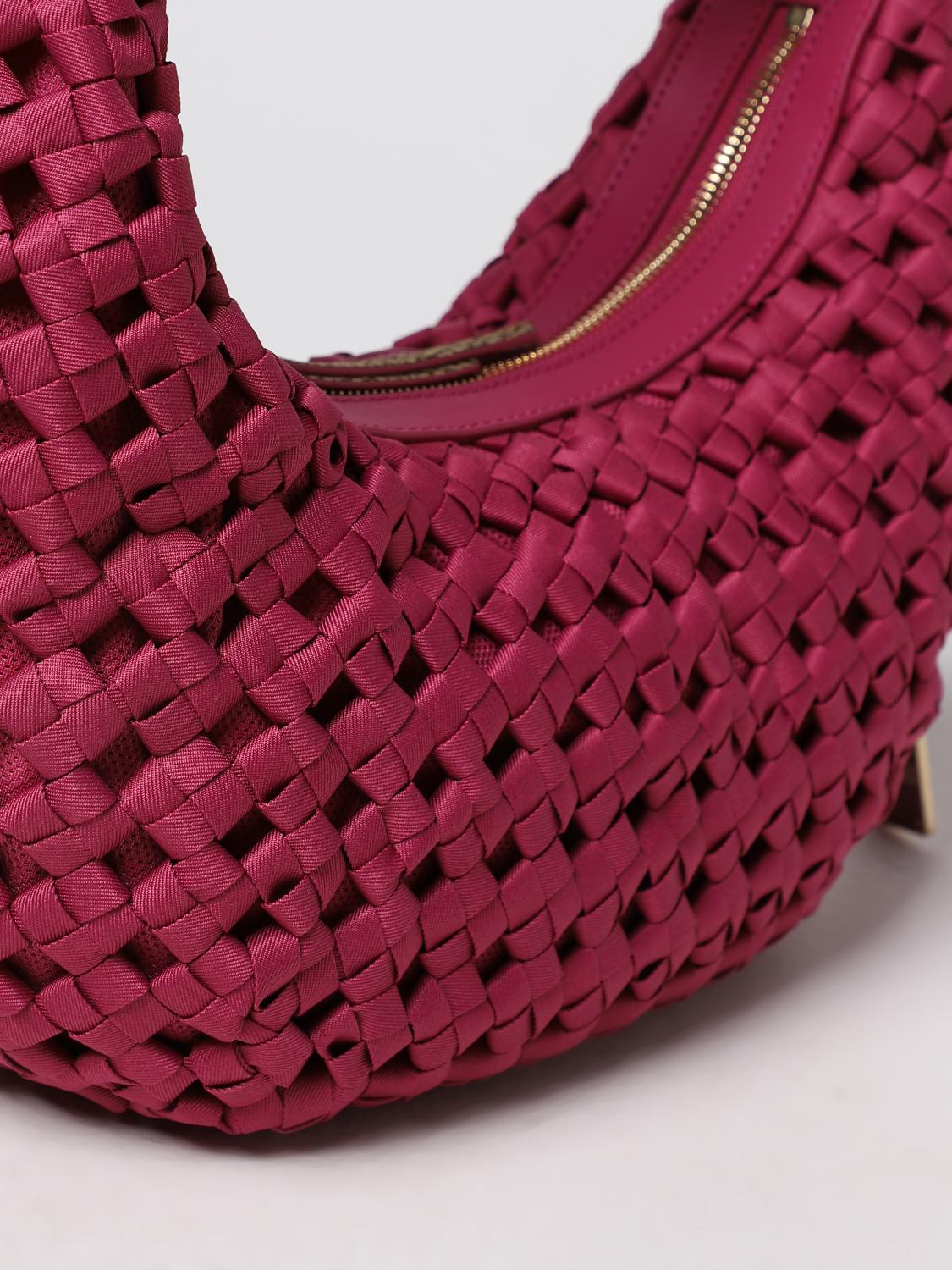 BORBONESE BORSA A SPALLA: Borsa Hobo La Nido Borbonese in nylon intrecciato e pelle, Rosso - Img 3