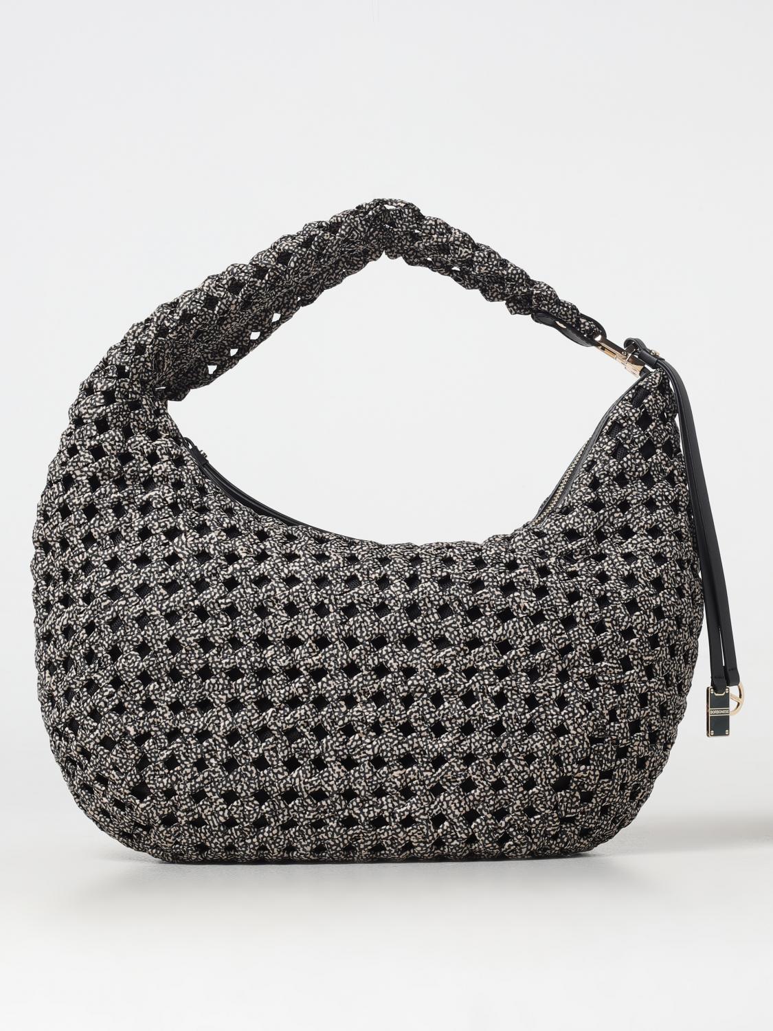 BORBONESE BORSA A SPALLA: Borsa Hobo La Nido Borbonese in nylon intrecciato stampa OP e pelle, Naturale - Img 1