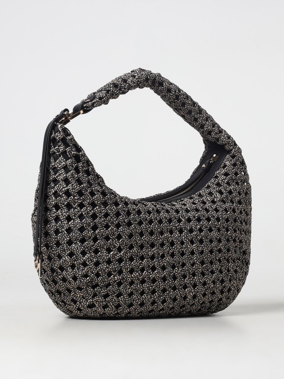 BORBONESE BORSA A SPALLA: Borsa Hobo La Nido Borbonese in nylon intrecciato stampa OP e pelle, Naturale - Img 2