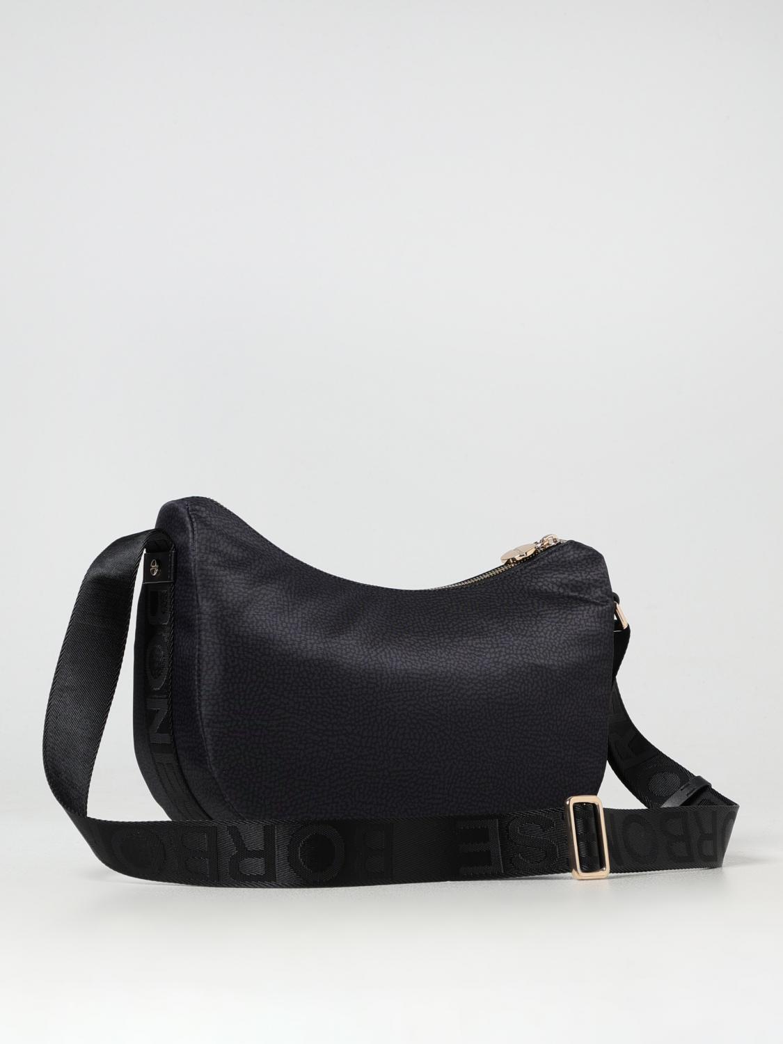 BORBONESE BORSA A SPALLA: Borsa Luna Borbonese in nylon riciclato stampa OP e pelle , Nero - Img 2