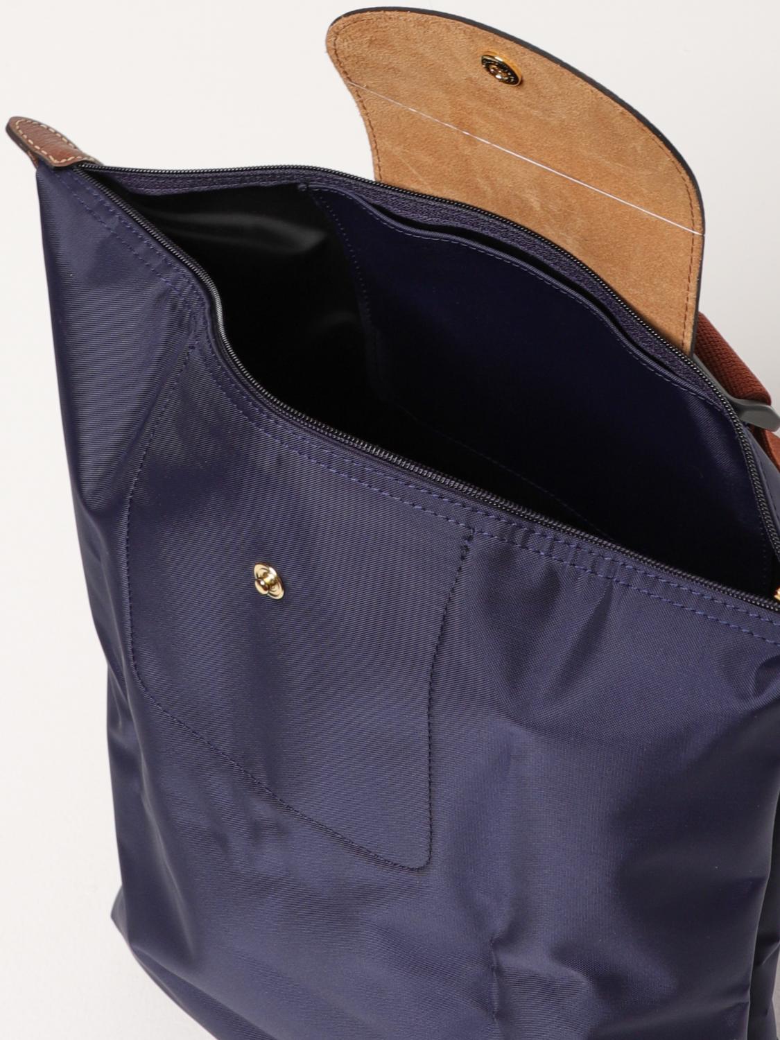 LONGCHAMP ZAINO: Zaino Medium Le Pliage Longchamp in nylon e pelle a grana , Blue Navy - Img 4