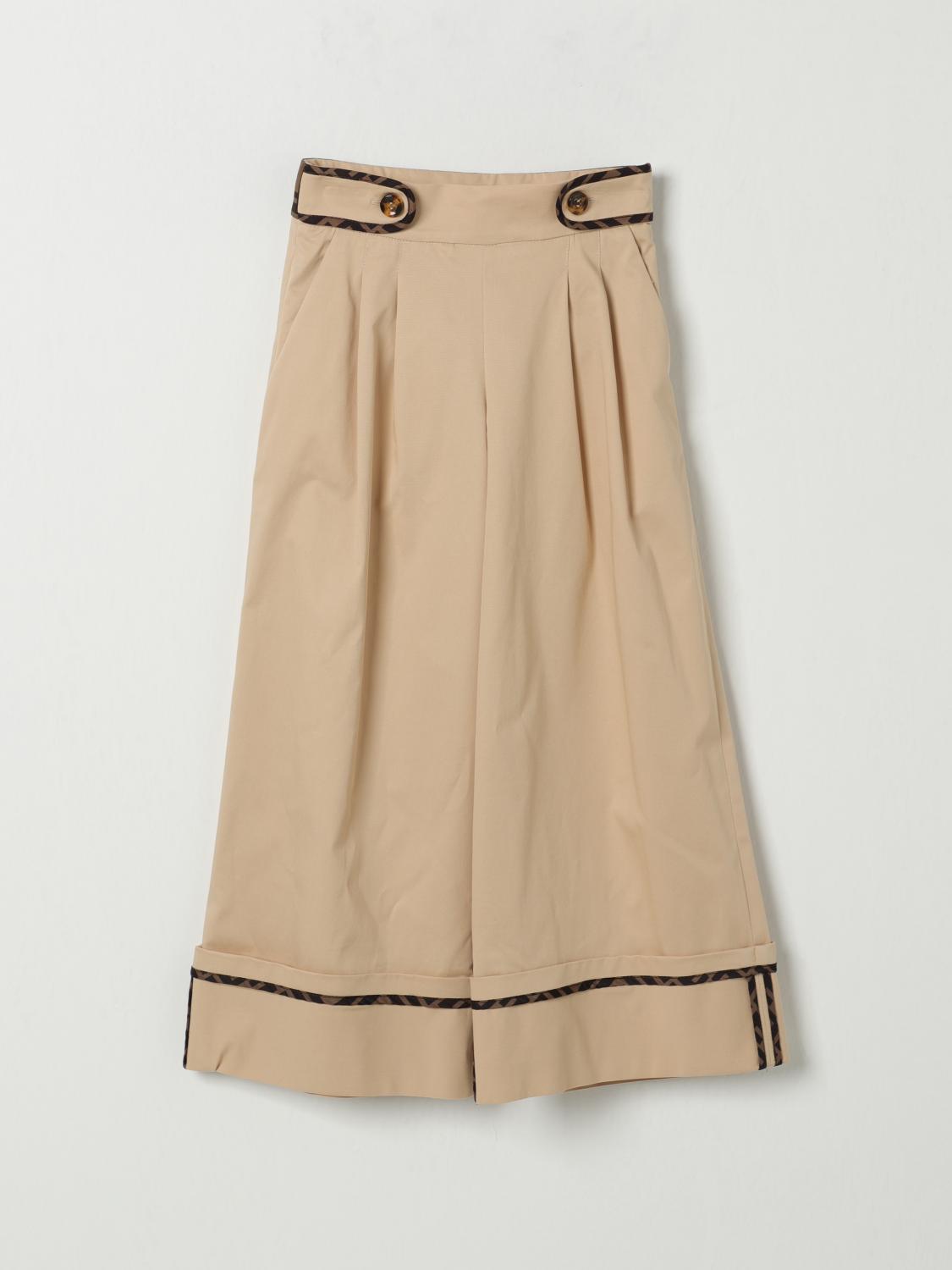 FENDI PANTALONE: Pantalone a gamba larga Fendi in cotone, Beige - Img 1