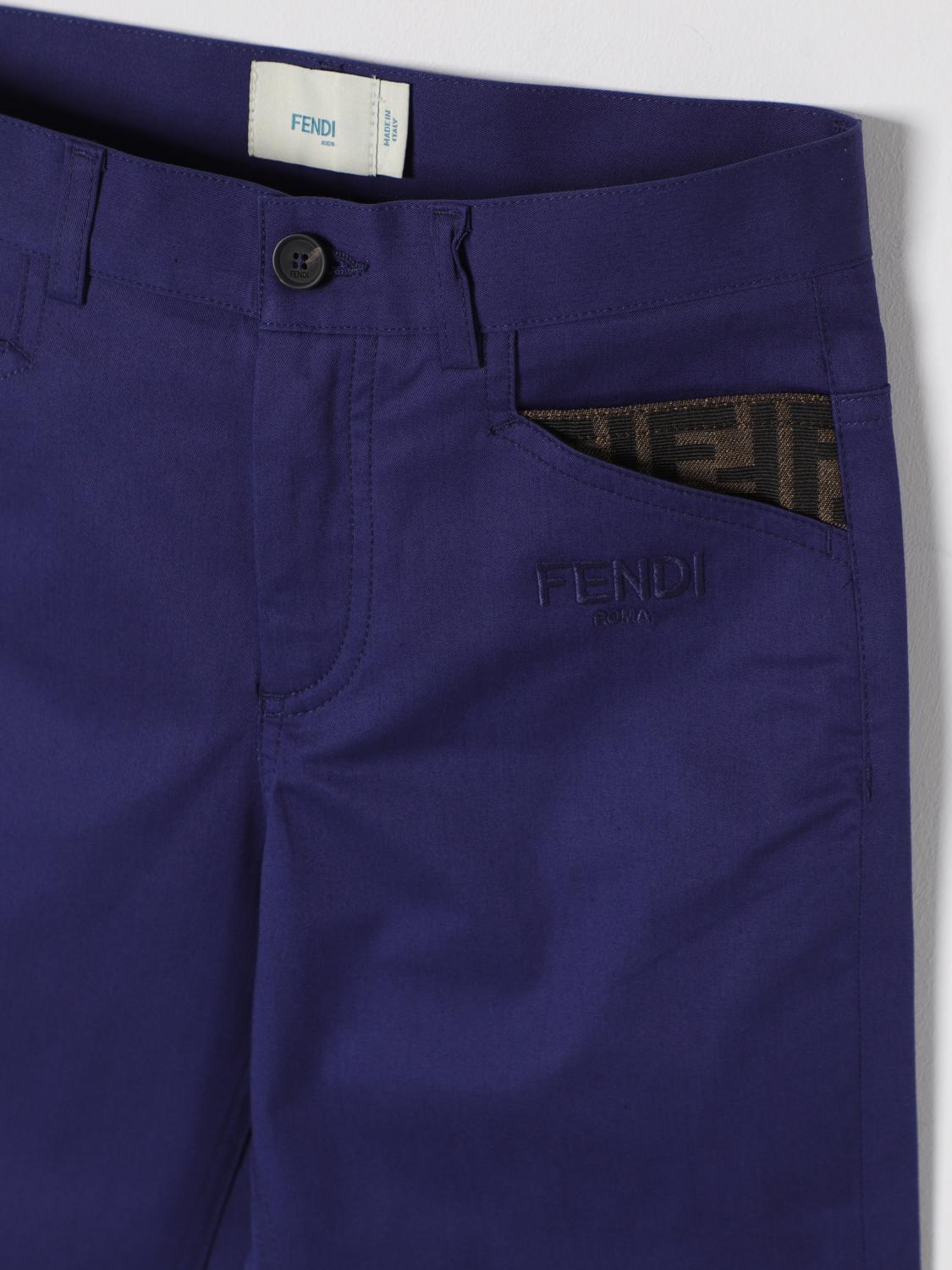 FENDI PANTALONE: Pantalone in cotone Fendi con monogramma FF, Blue - Img 3