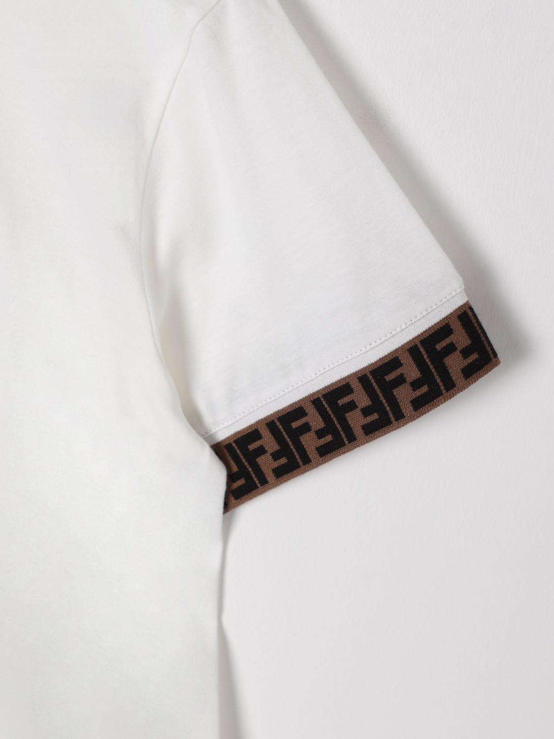 FENDI T-SHIRT: T-shirt in cotone con monogramma FF Fendi, Bianco - Img 3