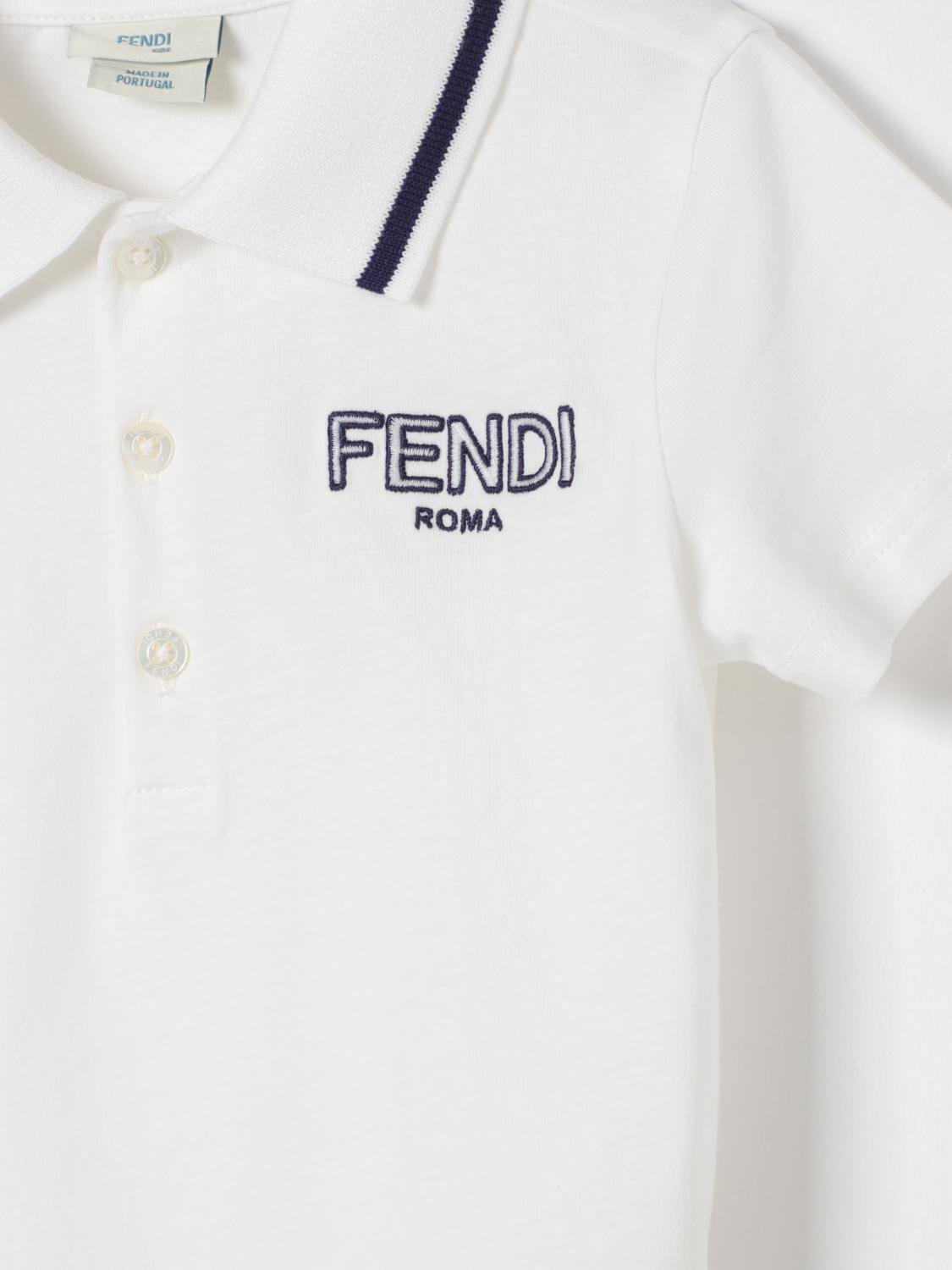 FENDI T-SHIRT: Polo in cotone con logo Fendi, Bianco - Img 3