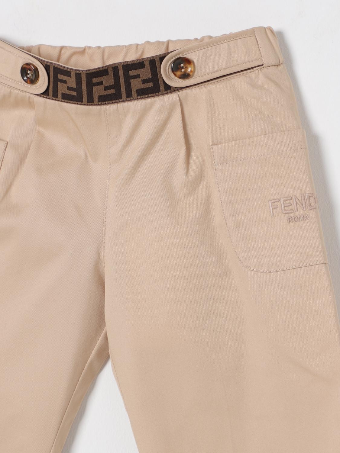 FENDI PANTALONE: Pantalone FF Fendi in cotone, Beige - Img 3