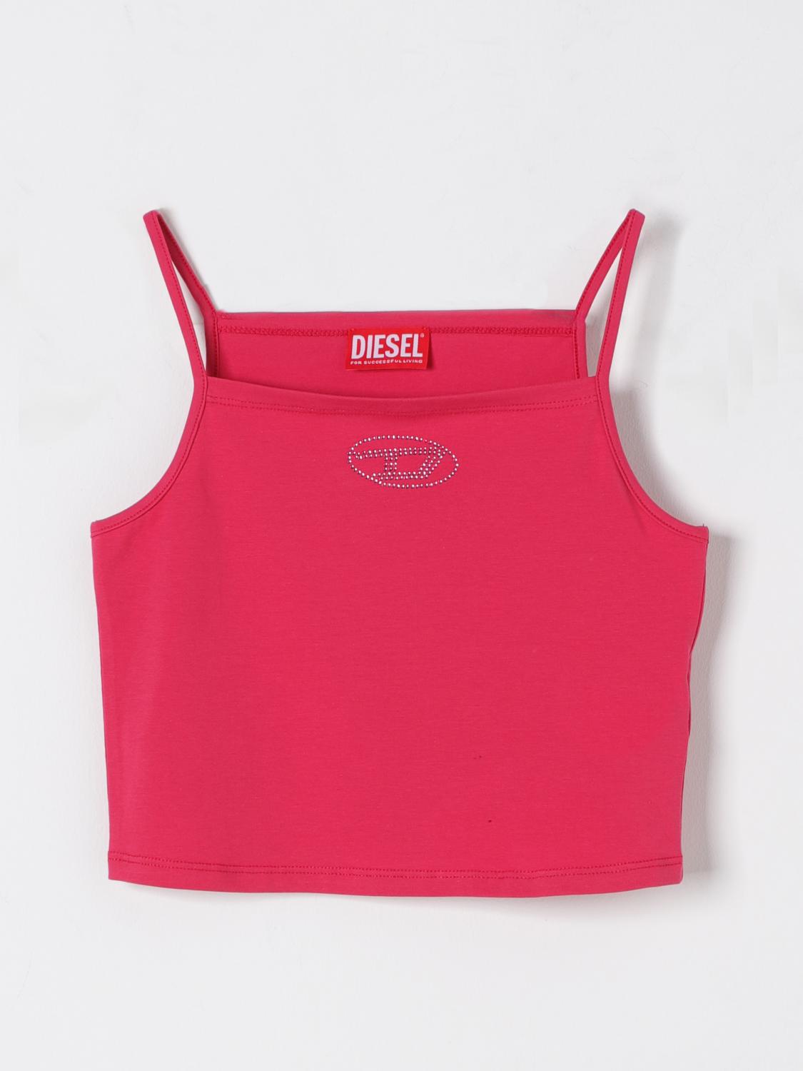 DIESEL TOP: Top crop oval D Diesel in cotone, Fuxia - Img 1