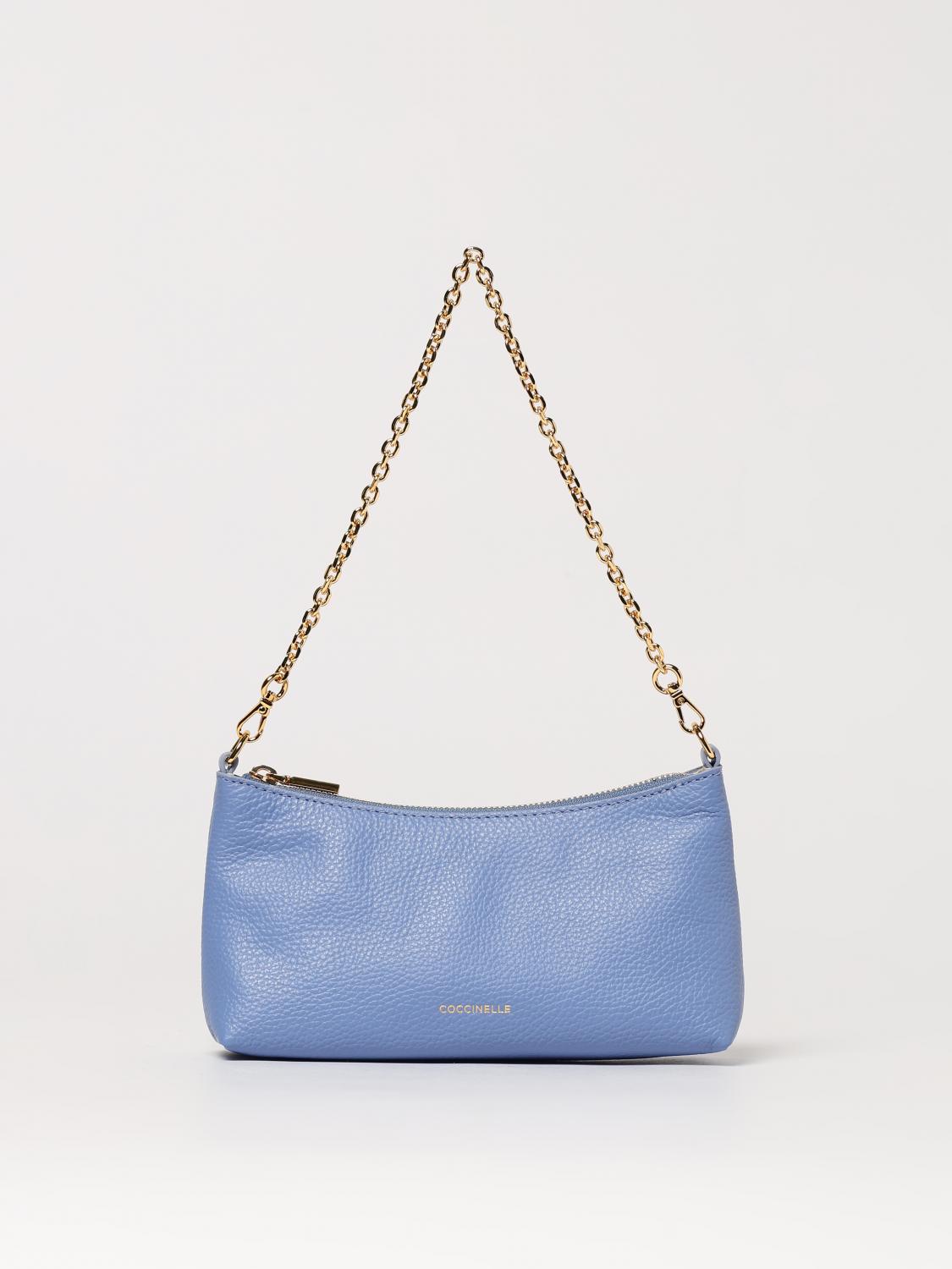 COCCINELLE BORSA MINI: Borsa Aura Coccinelle in pelle a grana , Azzurro - Img 1