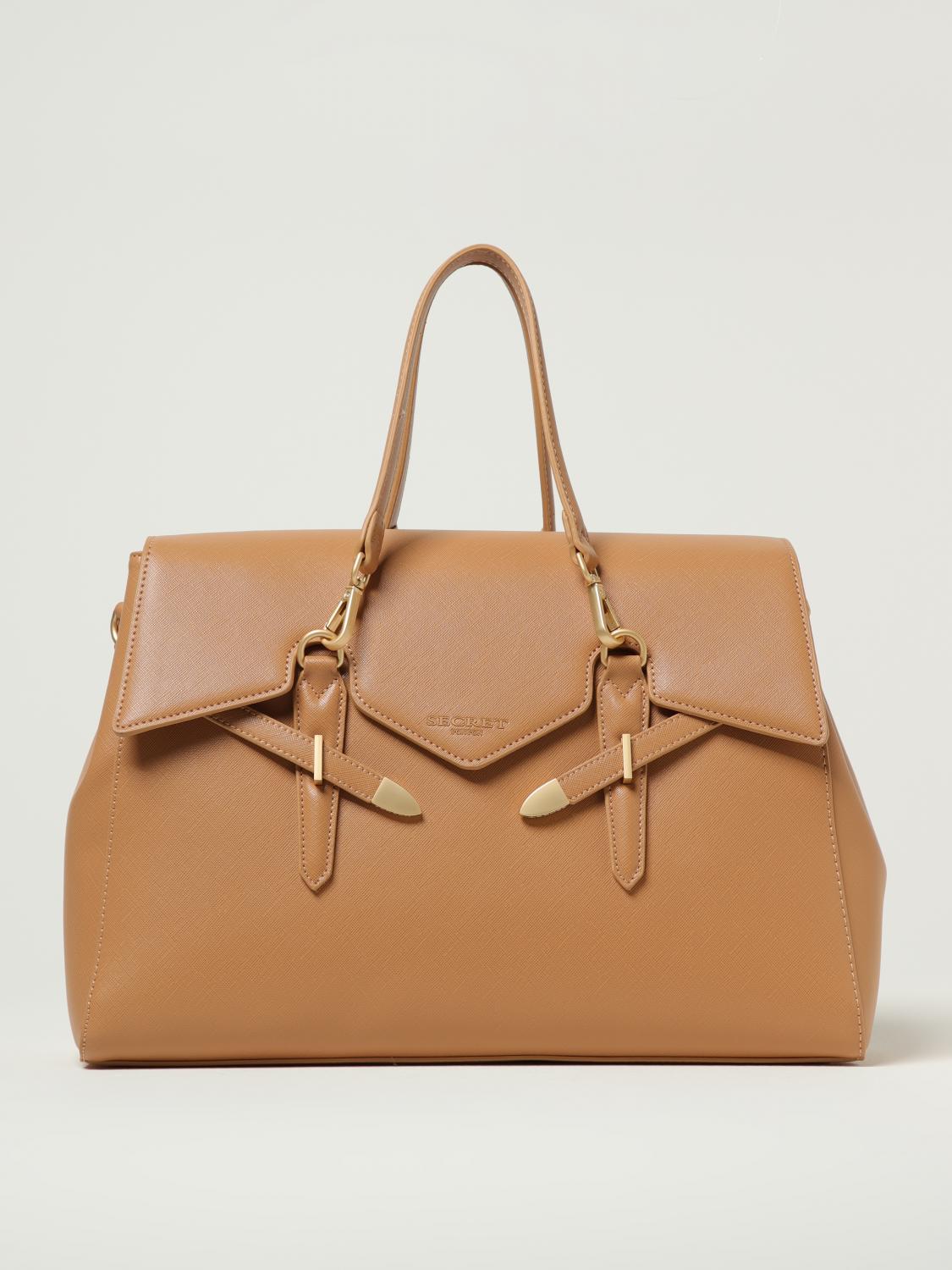 SECRET PON-PON BORSA A SPALLA: Borsa Yalis Grain Large Secret Pon-Pon in pelle sintetica saffiano , Cammello - Img 1